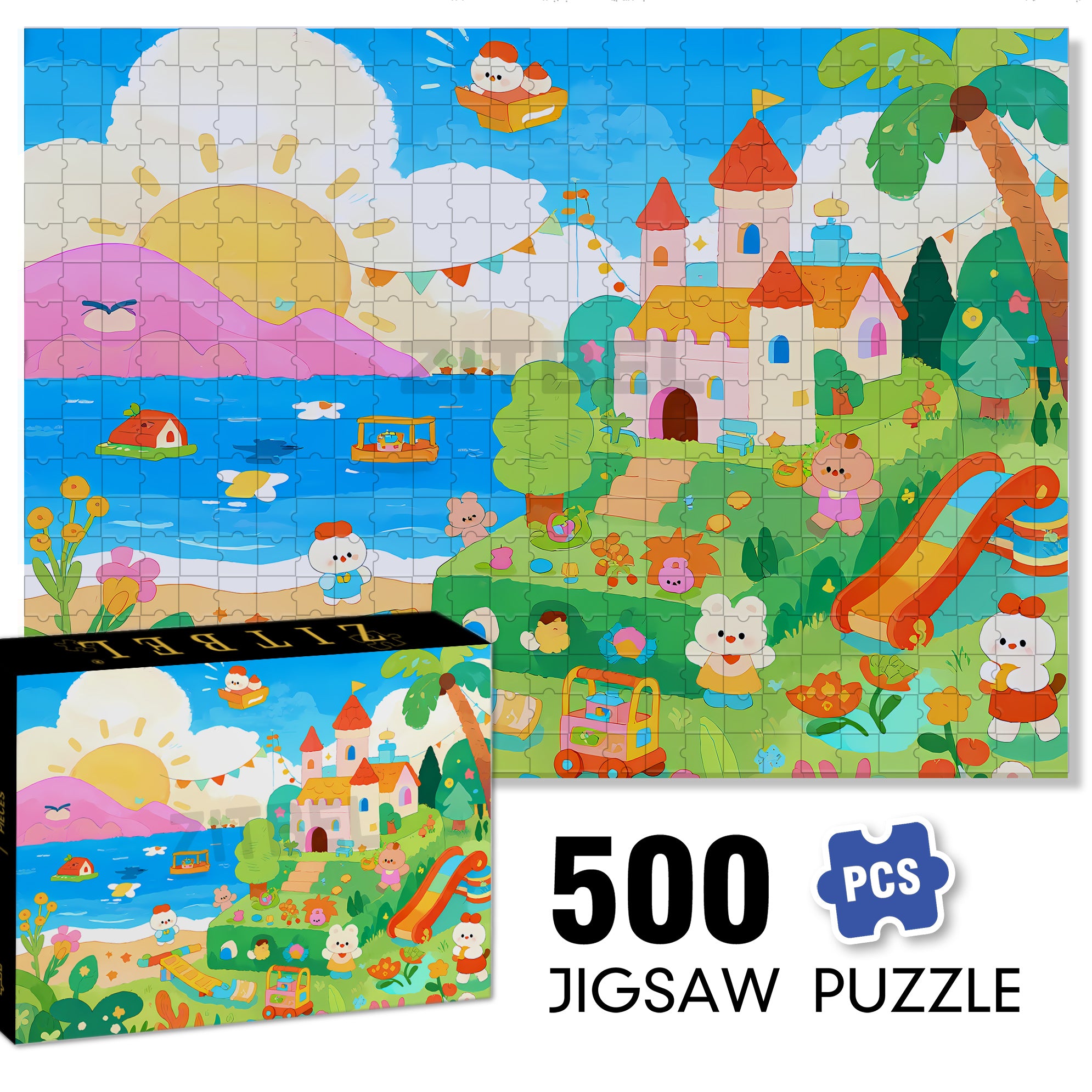 Rabbit Kindergarten 500pcs/1000pcs Jigsaw Puzzle, Scratch-Resistant, Interactive Family Game & Brain-Boosting DIY Decor, Perfect for Halloween, Christmas & New Year Gifts, Family Puzzle Game