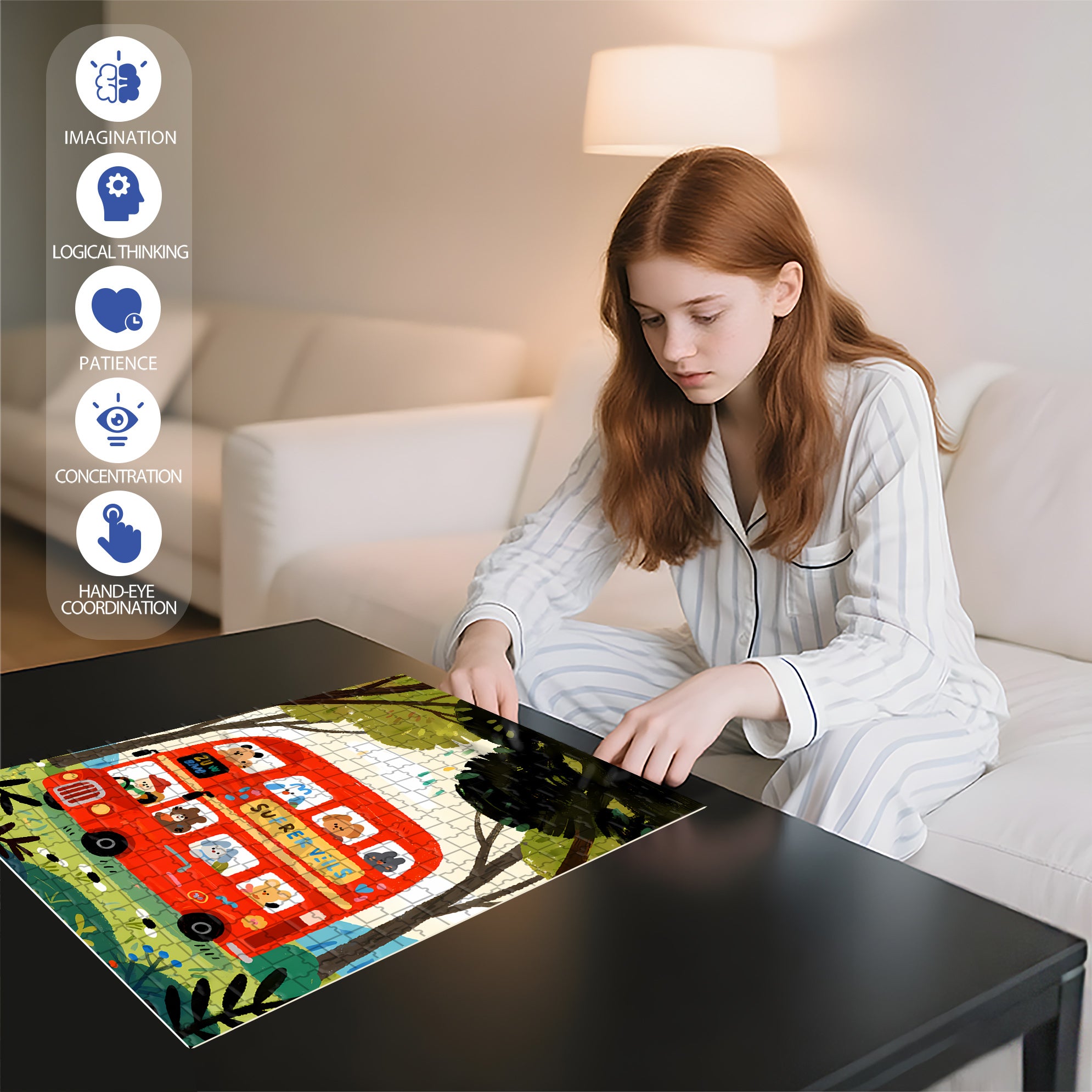Red Bus 500pcs/1000pcs Jigsaw Puzzle, Scratch-Resistant, Interactive Family Game & Brain-Boosting DIY Decor, Perfect for Halloween, Christmas & New Year Gifts, Family Puzzle Game