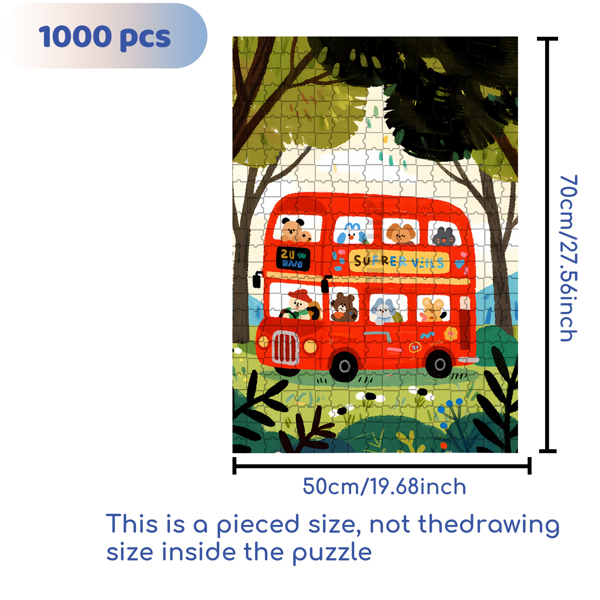 Red Bus 500pcs/1000pcs Jigsaw Puzzle, Scratch-Resistant, Interactive Family Game & Brain-Boosting DIY Decor, Perfect for Halloween, Christmas & New Year Gifts, Family Puzzle Game