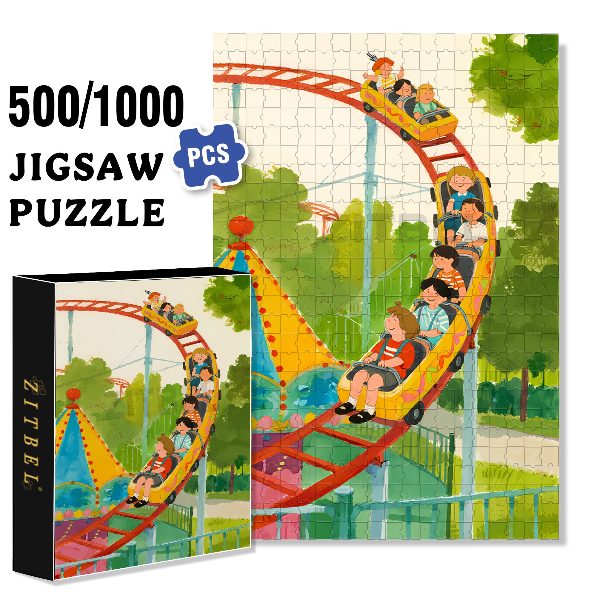 Roller Coaster 500pcs/1000pcs Jigsaw Puzzle, Scratch-Resistant, Interactive Family Game & Brain-Boosting DIY Decor, Perfect for Halloween, Christmas & New Year Gifts, Family Puzzle Game