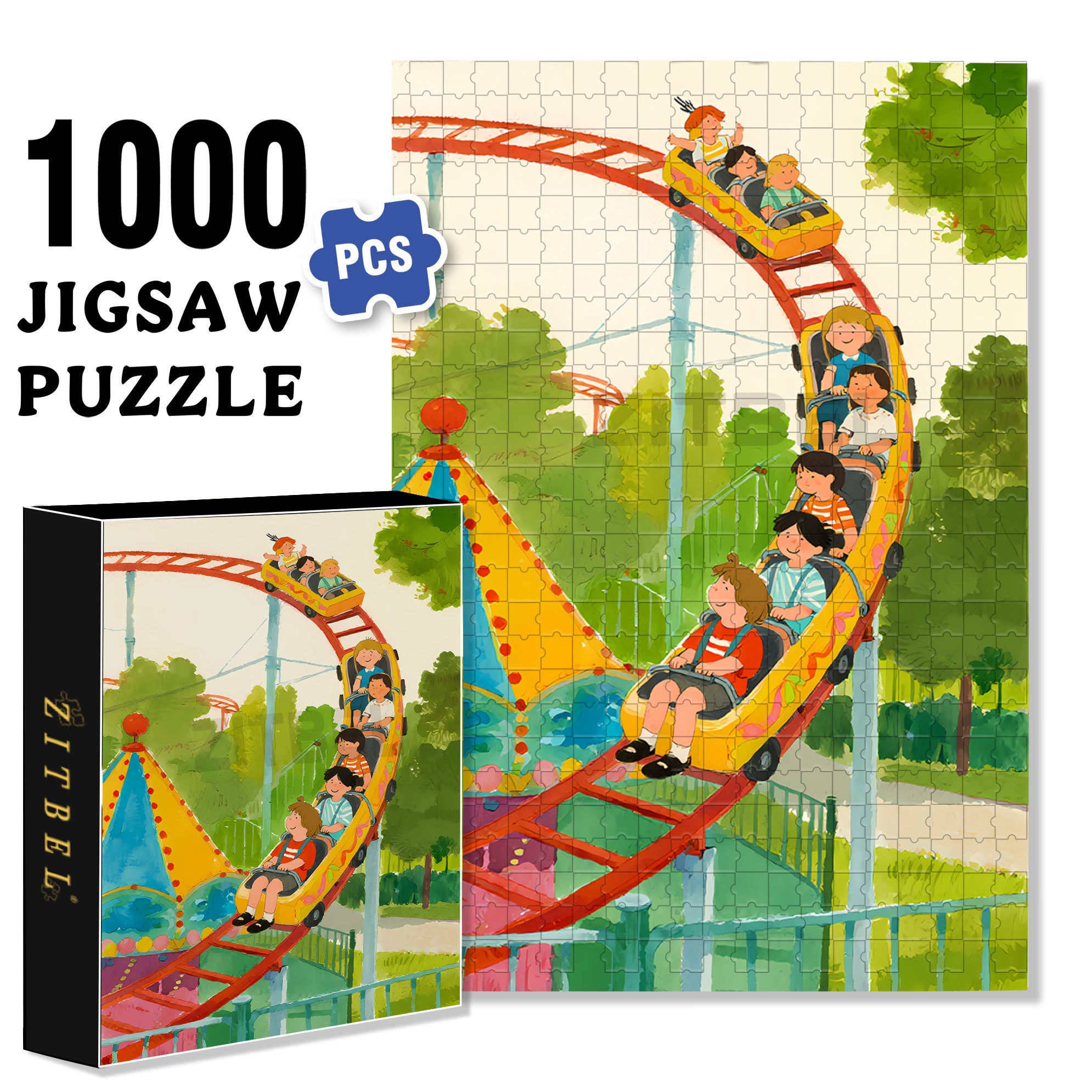 Roller Coaster 500pcs/1000pcs Jigsaw Puzzle, Scratch-Resistant, Interactive Family Game & Brain-Boosting DIY Decor, Perfect for Halloween, Christmas & New Year Gifts, Family Puzzle Game