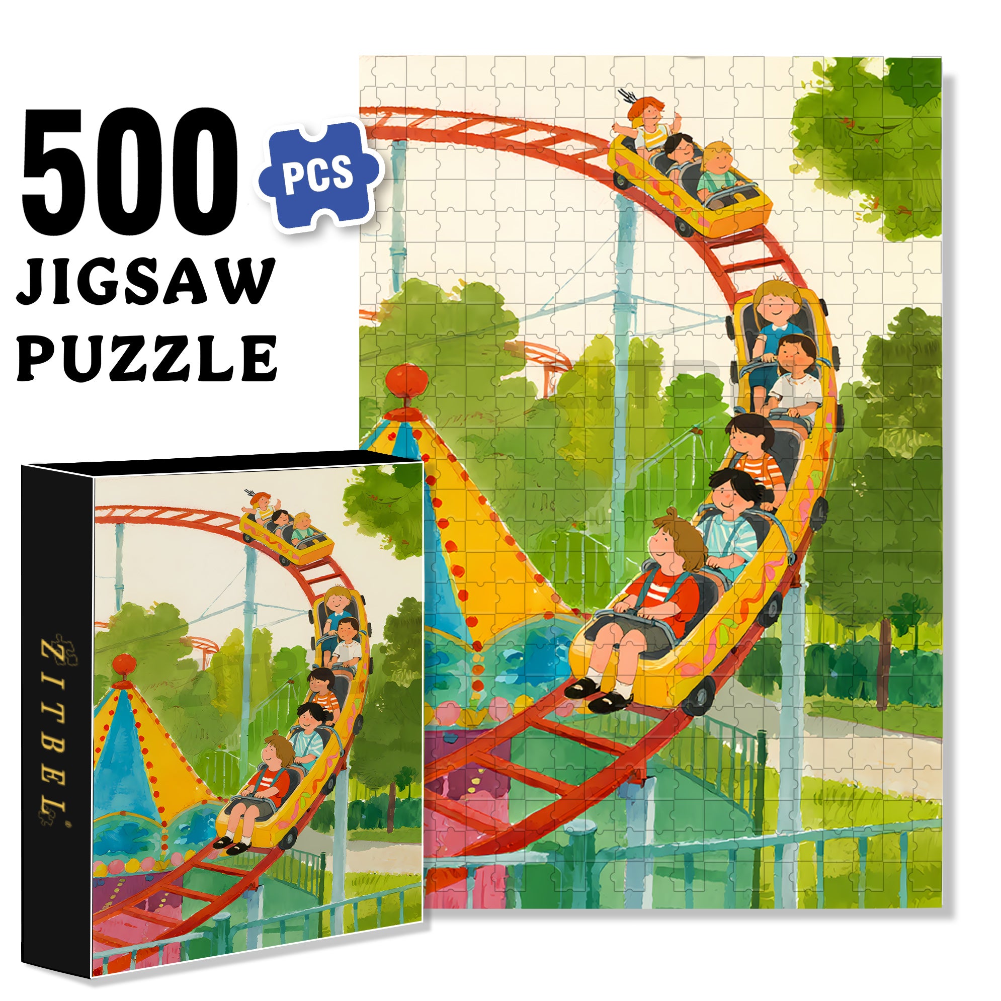 Roller Coaster 500pcs/1000pcs Jigsaw Puzzle, Scratch-Resistant, Interactive Family Game & Brain-Boosting DIY Decor, Perfect for Halloween, Christmas & New Year Gifts, Family Puzzle Game