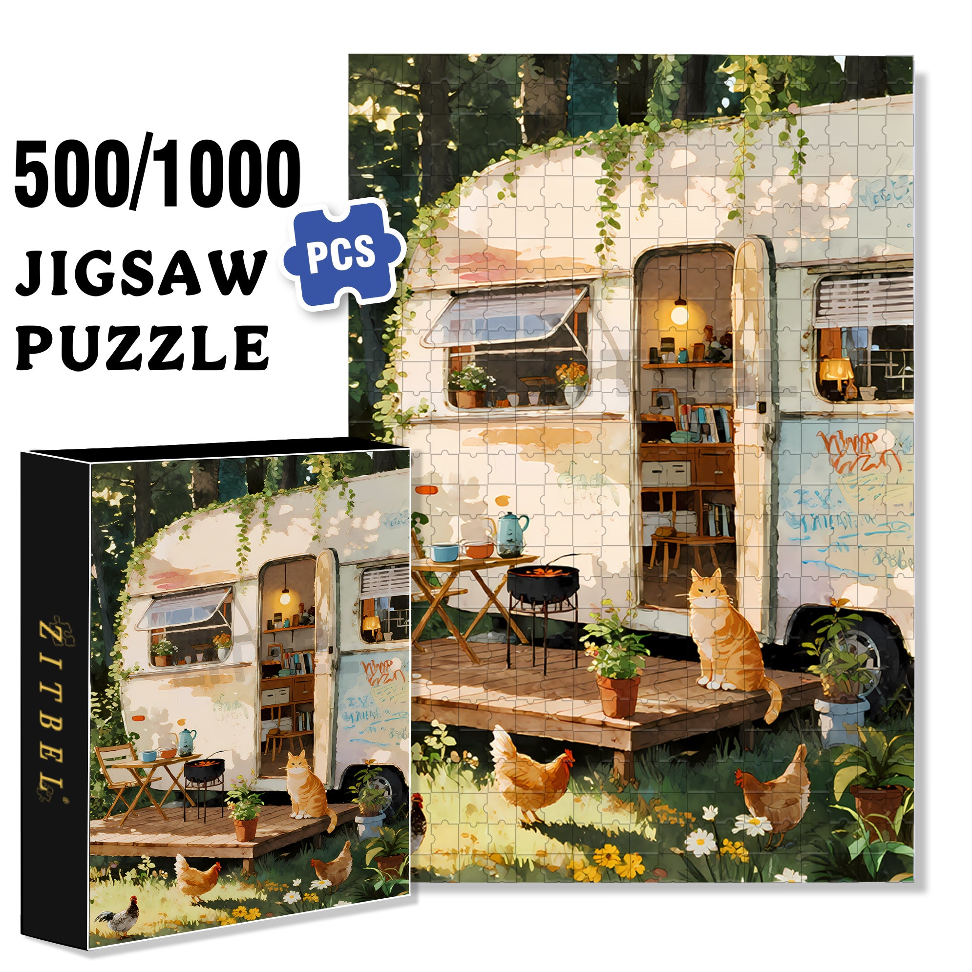RV Travel 500pcs/1000pcs Jigsaw Puzzle, Scratch-Resistant, Interactive Family Game & Brain-Boosting DIY Decor, Perfect for Halloween, Christmas & New Year Gifts, Family Puzzle Game