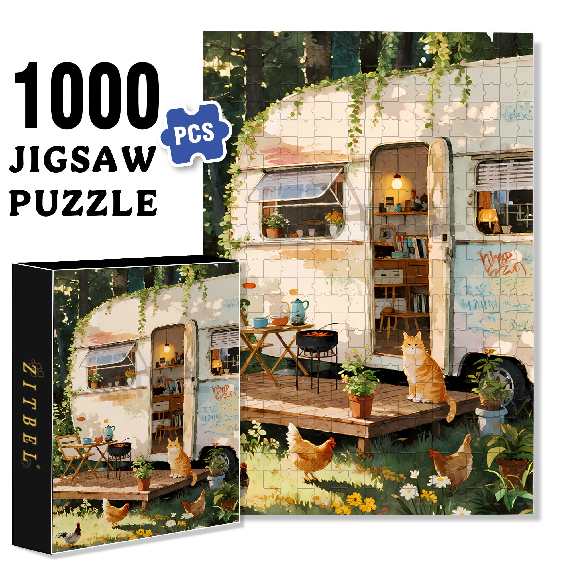 RV Travel 500pcs/1000pcs Jigsaw Puzzle, Scratch-Resistant, Interactive Family Game & Brain-Boosting DIY Decor, Perfect for Halloween, Christmas & New Year Gifts, Family Puzzle Game