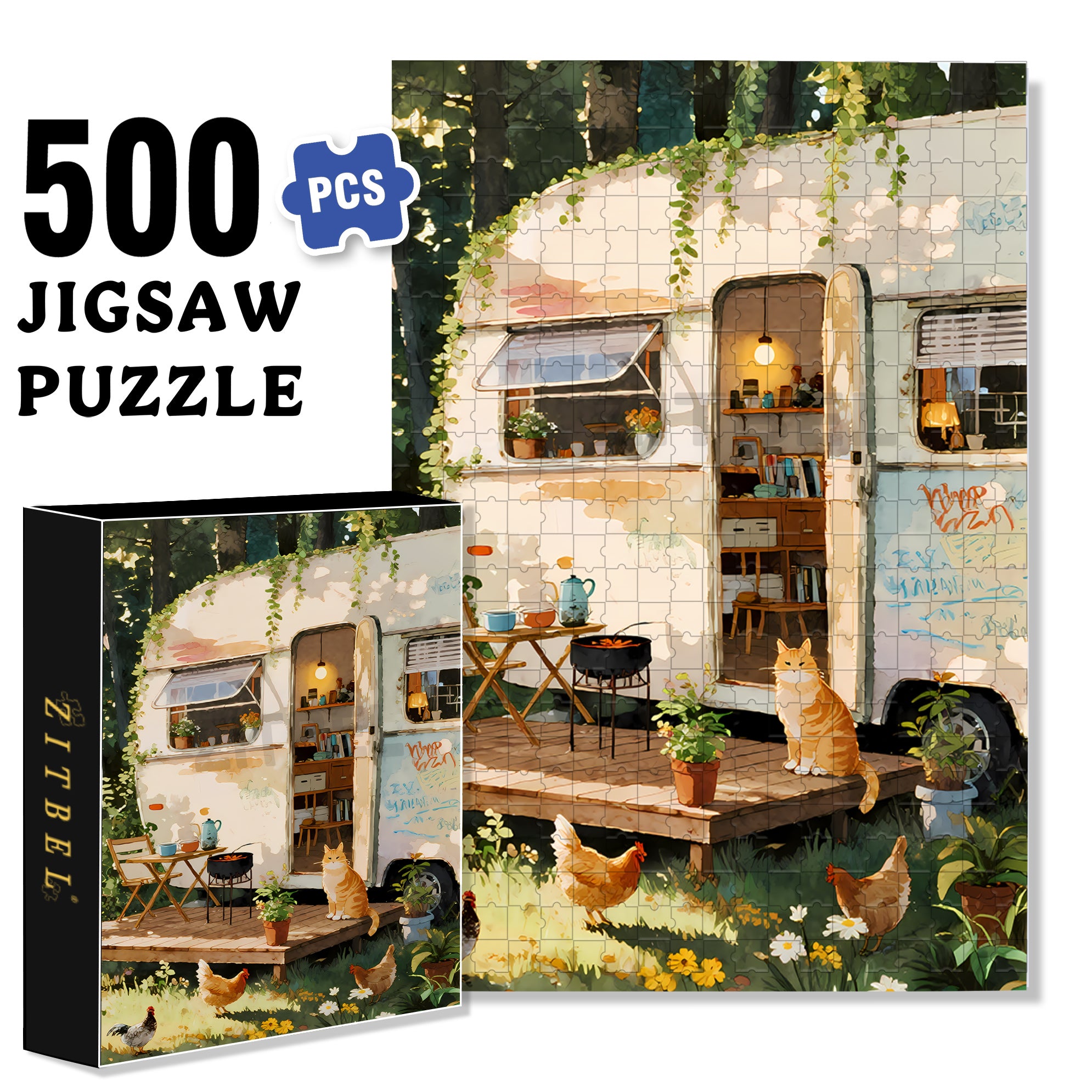 RV Travel 500pcs/1000pcs Jigsaw Puzzle, Scratch-Resistant, Interactive Family Game & Brain-Boosting DIY Decor, Perfect for Halloween, Christmas & New Year Gifts, Family Puzzle Game