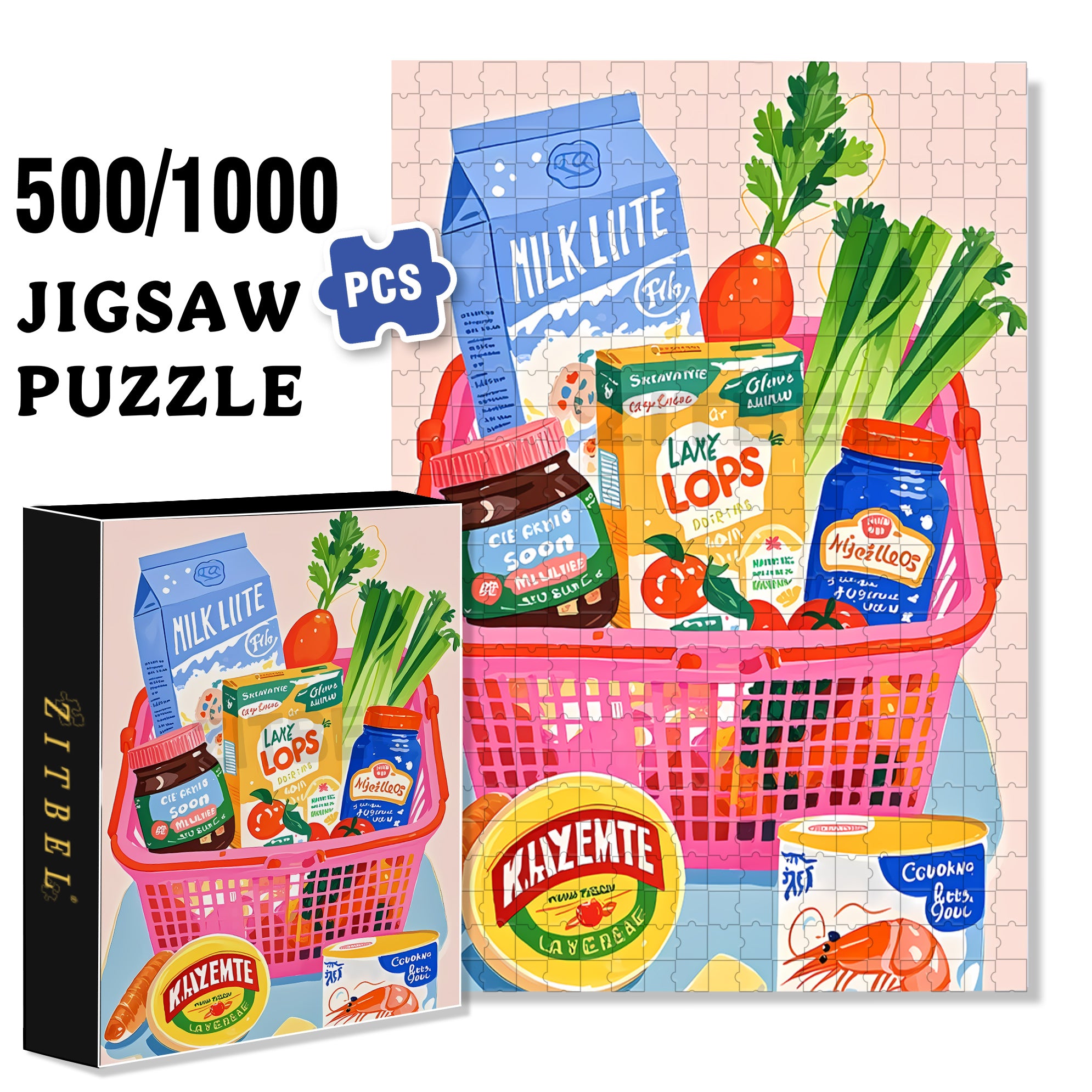 Shopping Cart 500pcs/1000pcs Jigsaw Puzzle, Scratch-Resistant, Interactive Family Game & Brain-Boosting DIY Decor, Perfect for Halloween, Christmas & New Year Gifts, Family Puzzle Game