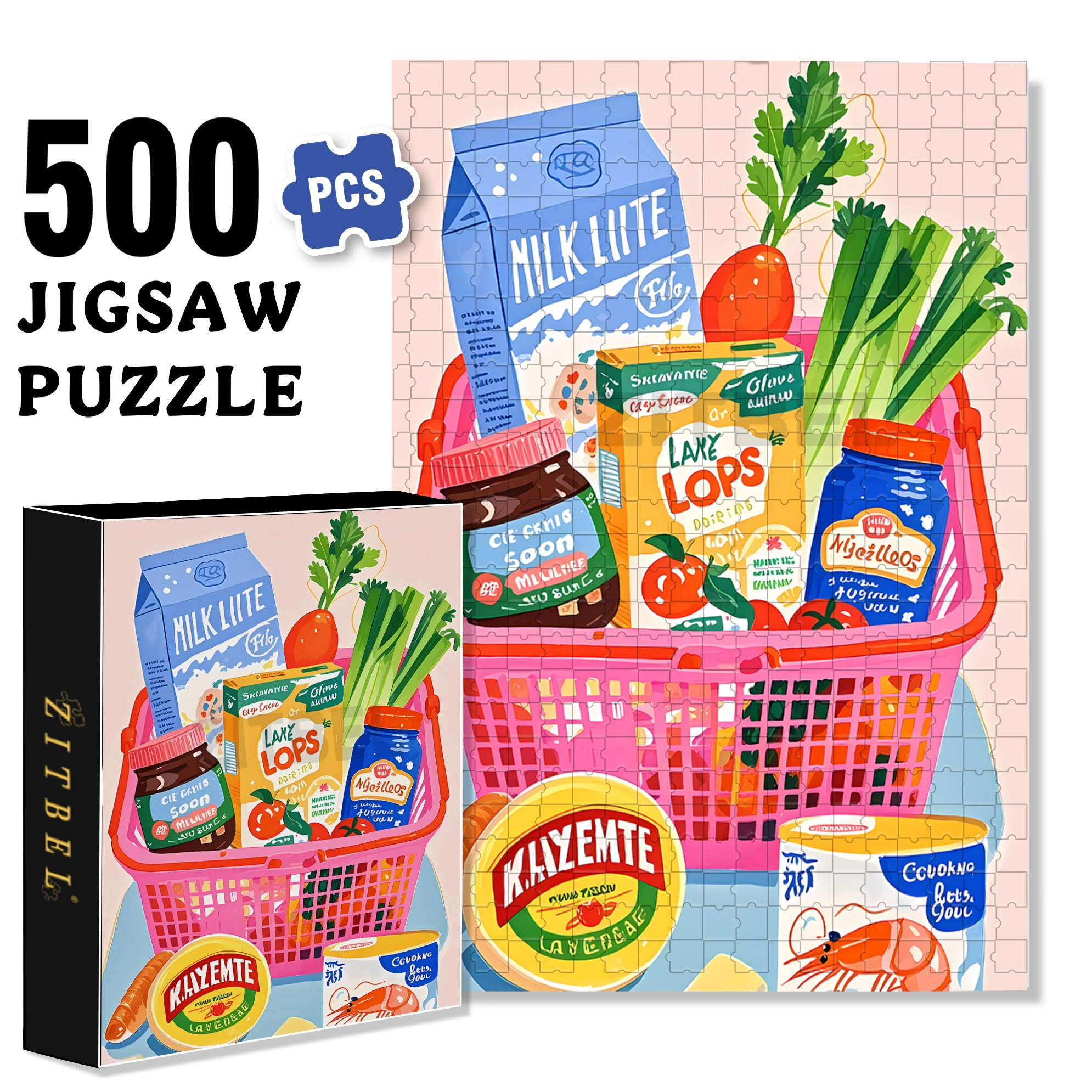 Shopping Cart 500pcs/1000pcs Jigsaw Puzzle, Scratch-Resistant, Interactive Family Game & Brain-Boosting DIY Decor, Perfect for Halloween, Christmas & New Year Gifts, Family Puzzle Game