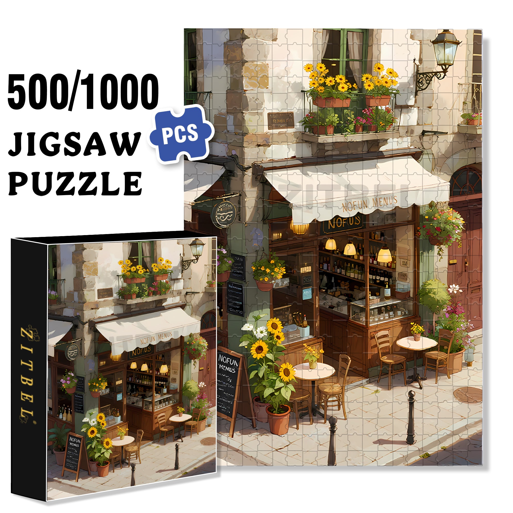 Sunflowers On The Street Corner 500pcs/1000pcs Jigsaw Puzzle, Scratch-Resistant, Interactive Family Game & Brain-Boosting DIY Decor, Perfect for Halloween, Christmas & New Year Gifts, Family Puzzle Game
