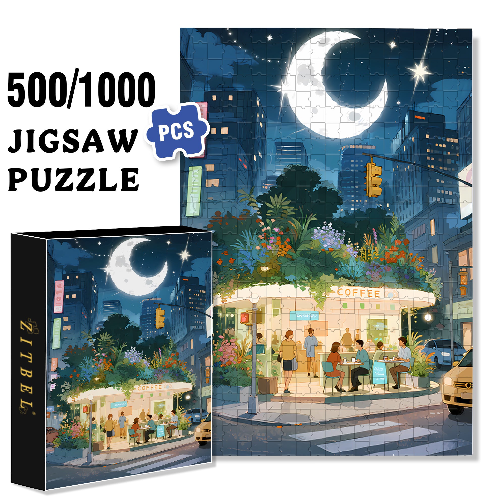 Twinkling Stars 500pcs/1000pcs Jigsaw Puzzle, Scratch-Resistant, Interactive Family Game & Brain-Boosting DIY Decor, Perfect for Halloween, Christmas & New Year Gifts, Family Puzzle Game