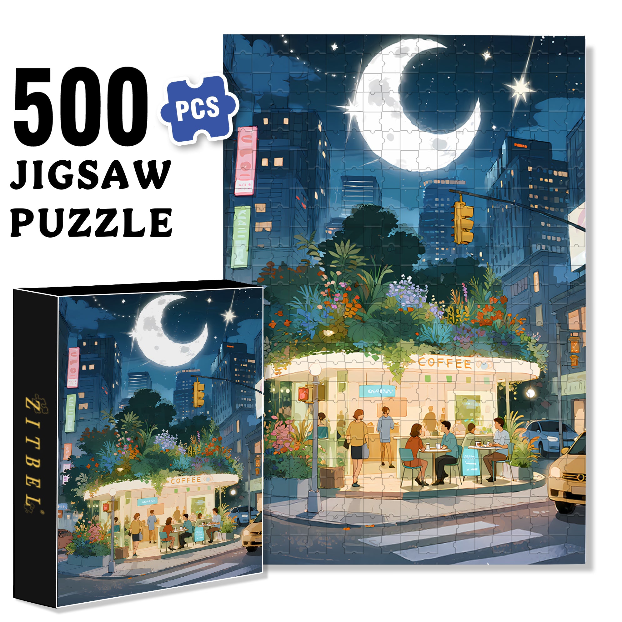 Twinkling Stars 500pcs/1000pcs Jigsaw Puzzle, Scratch-Resistant, Interactive Family Game & Brain-Boosting DIY Decor, Perfect for Halloween, Christmas & New Year Gifts, Family Puzzle Game