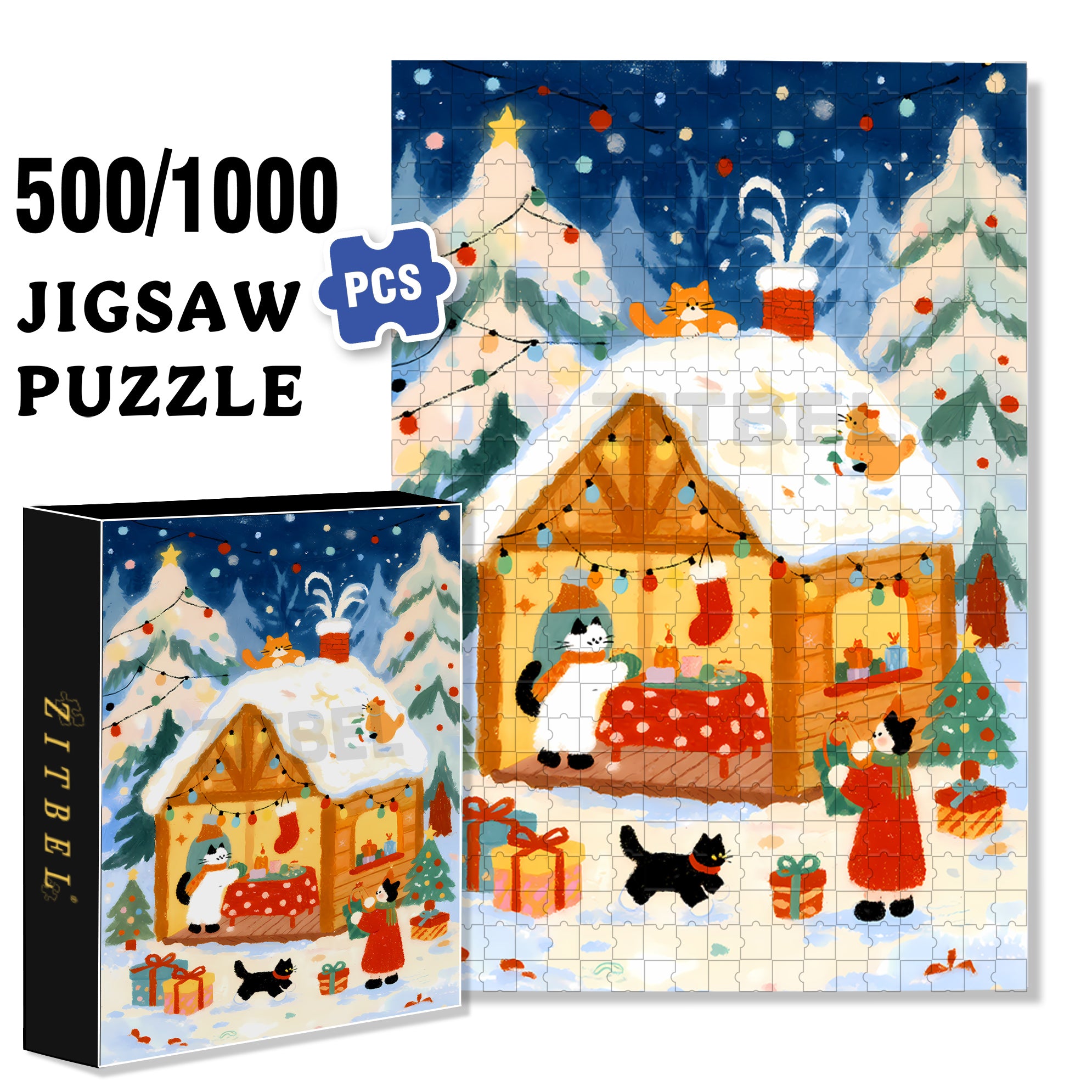 Warm Christmas 500pcs/1000pcs Jigsaw Puzzle, Scratch-Resistant, Interactive Family Game & Brain-Boosting DIY Decor, Perfect for Halloween, Christmas & New Year Gifts, Family Puzzle Game