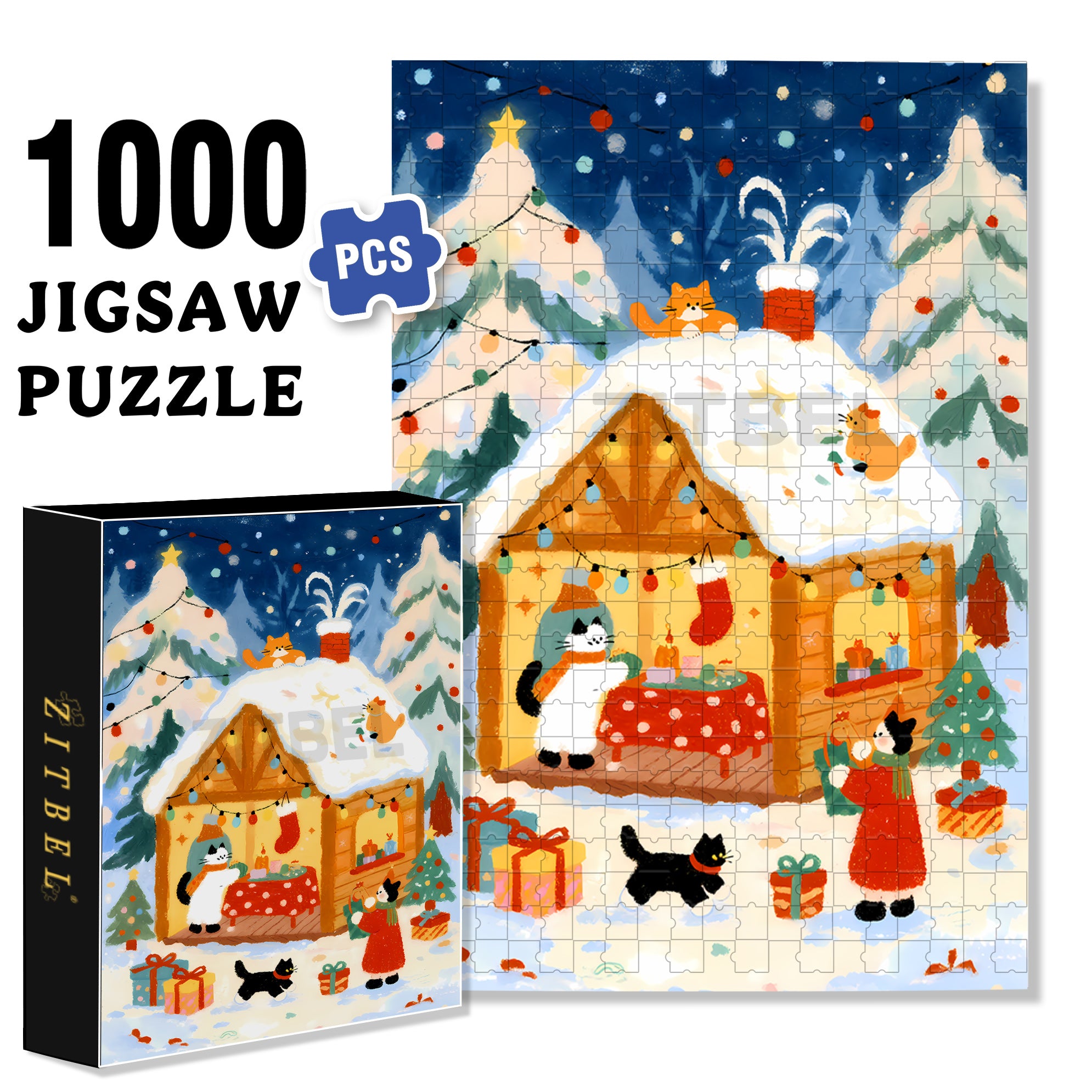 Warm Christmas 500pcs/1000pcs Jigsaw Puzzle, Scratch-Resistant, Interactive Family Game & Brain-Boosting DIY Decor, Perfect for Halloween, Christmas & New Year Gifts, Family Puzzle Game