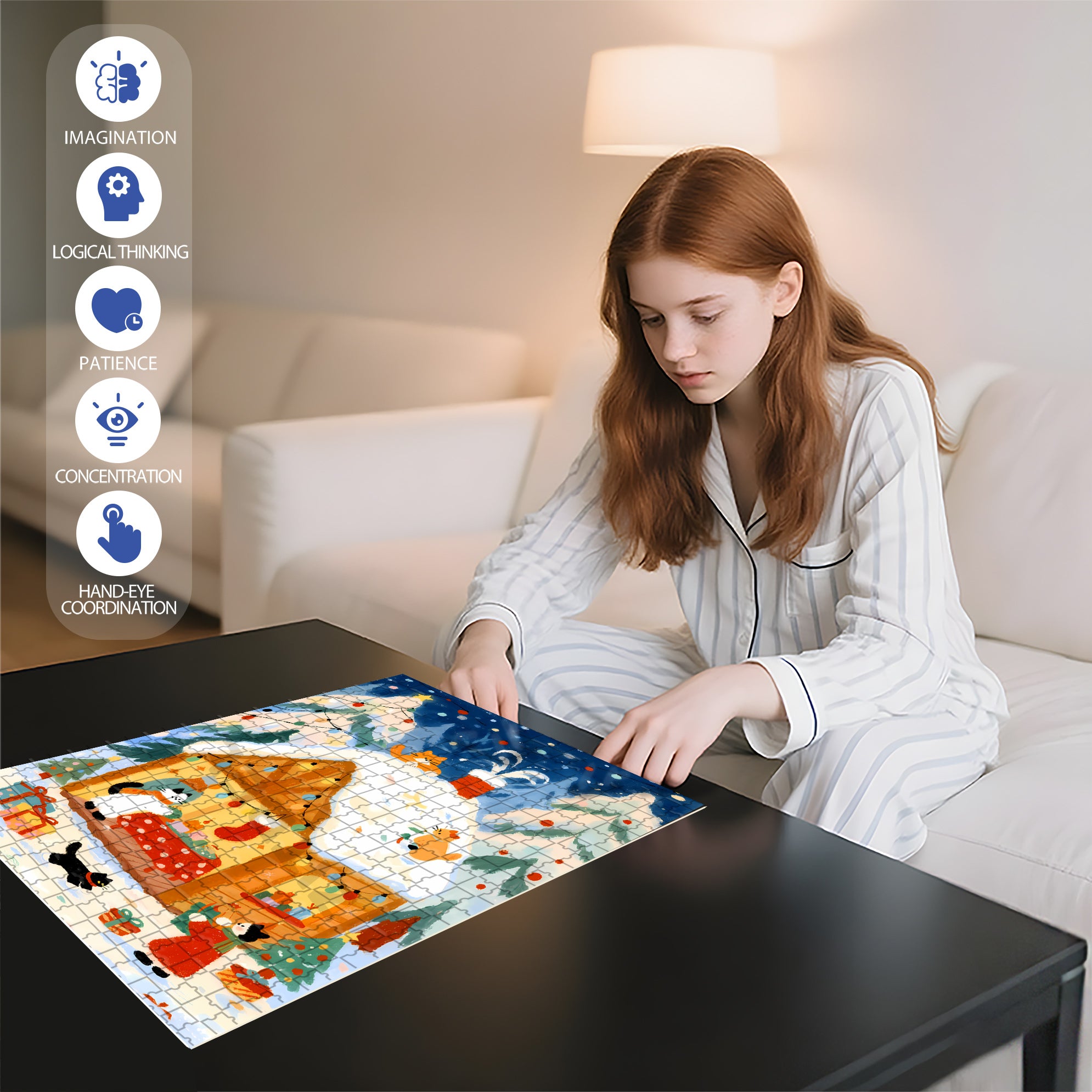 Warm Christmas 500pcs/1000pcs Jigsaw Puzzle, Scratch-Resistant, Interactive Family Game & Brain-Boosting DIY Decor, Perfect for Halloween, Christmas & New Year Gifts, Family Puzzle Game