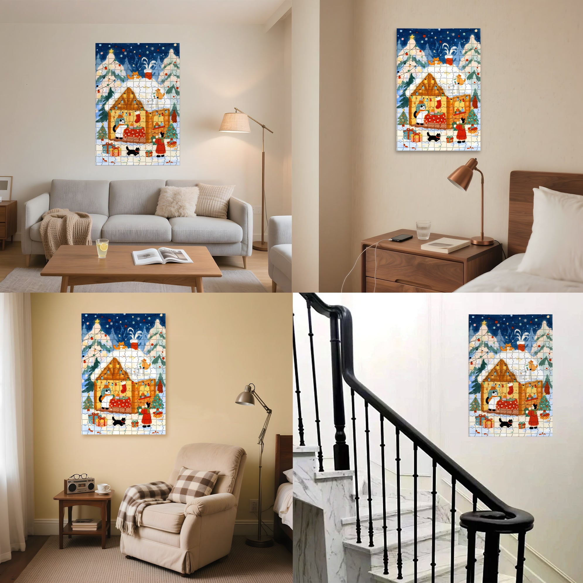 Warm Christmas 500pcs/1000pcs Jigsaw Puzzle, Scratch-Resistant, Interactive Family Game & Brain-Boosting DIY Decor, Perfect for Halloween, Christmas & New Year Gifts, Family Puzzle Game