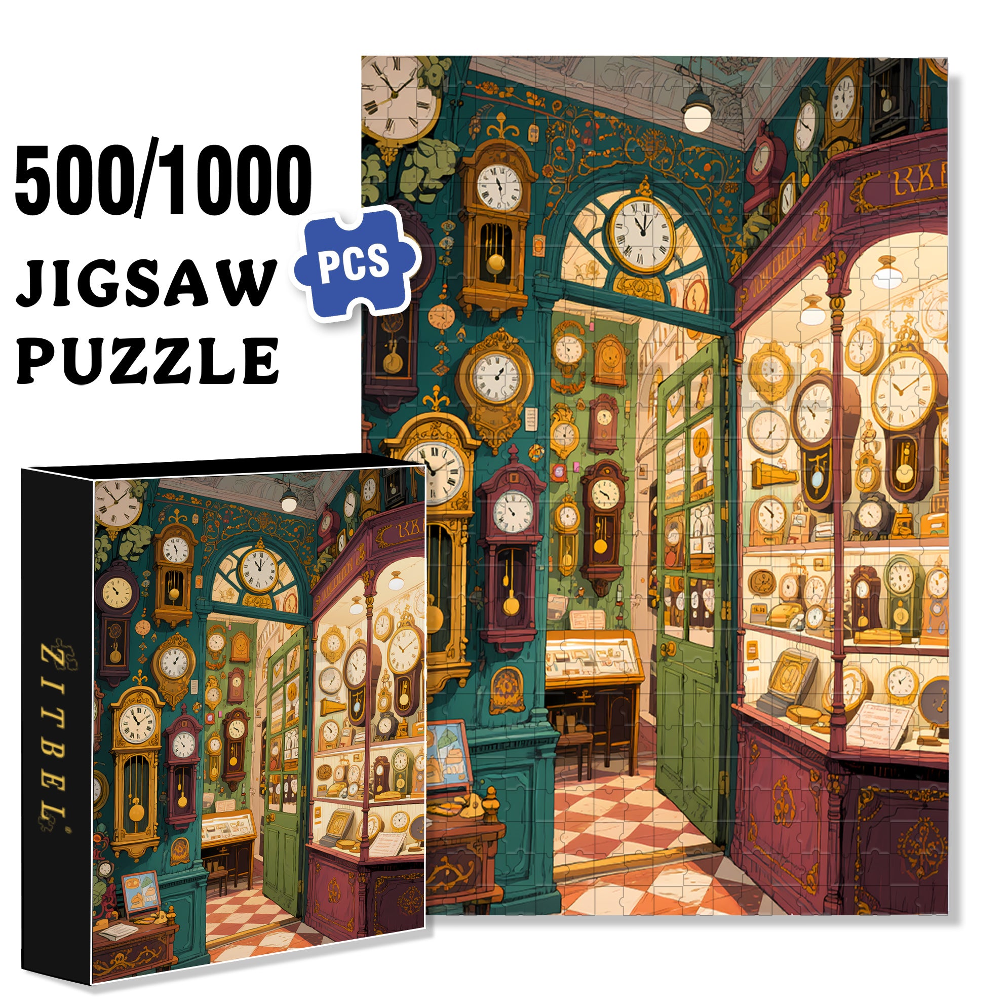 Watch Shop 500pcs/1000pcs Jigsaw Puzzle, Scratch-Resistant, Interactive Family Game & Brain-Boosting DIY Decor, Perfect for Halloween, Christmas & New Year Gifts, Family Puzzle Game