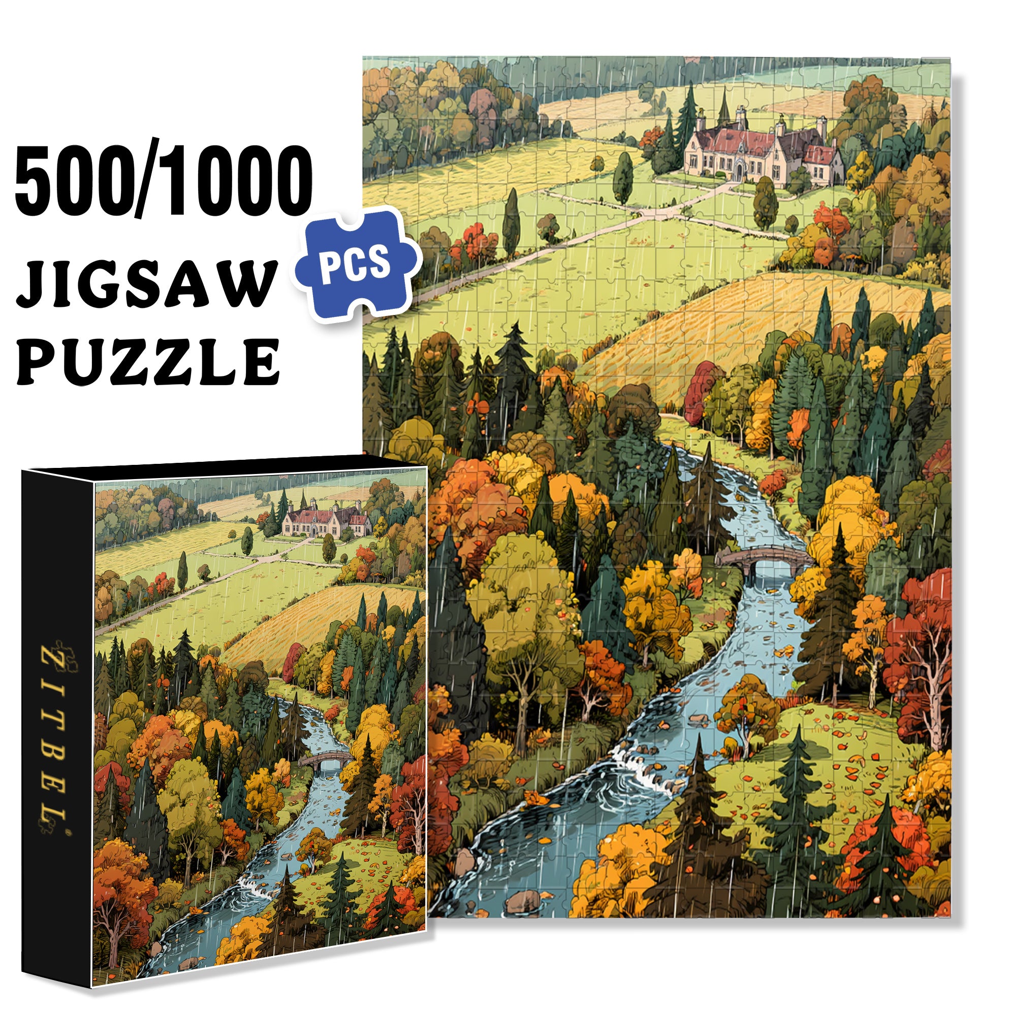 Autumn Rain 500pcs/1000pcs Jigsaw Puzzle, Scratch-Resistant, Interactive Family Game & Brain-Boosting DIY Decor, Perfect for Halloween, Christmas & New Year Gifts, Family Puzzle Game