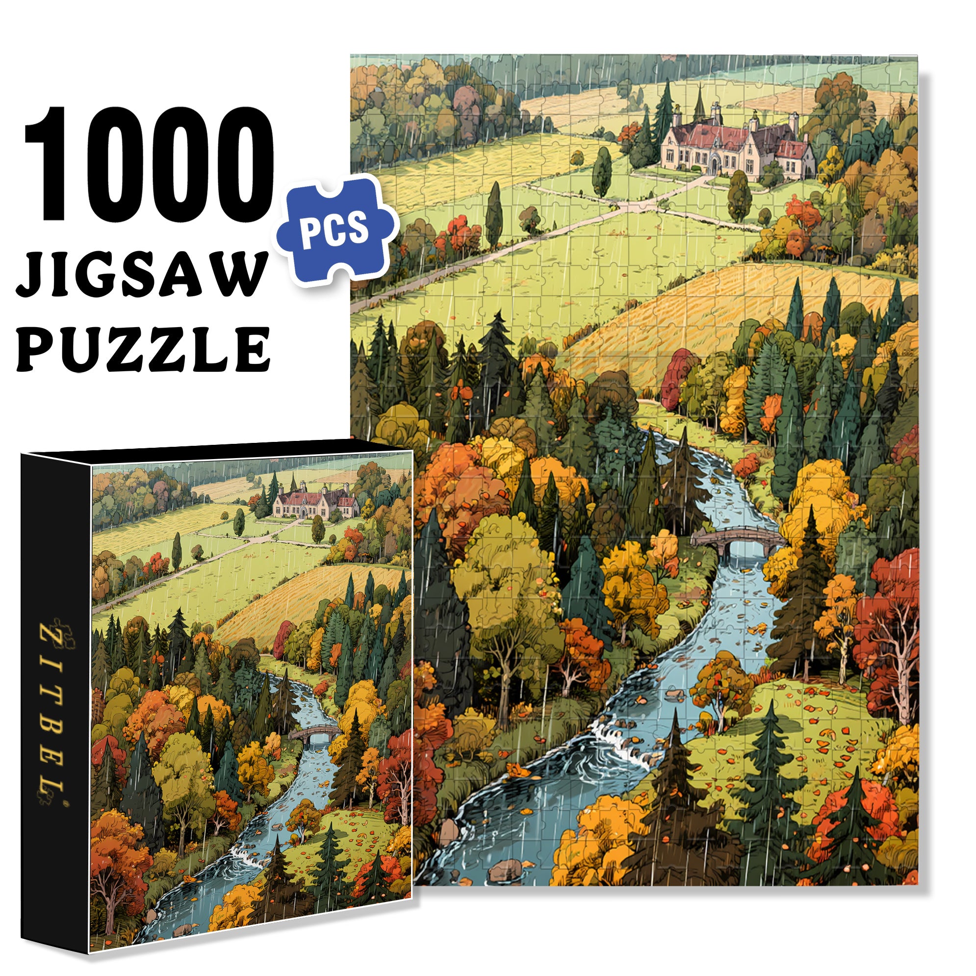 Autumn Rain 500pcs/1000pcs Jigsaw Puzzle, Scratch-Resistant, Interactive Family Game & Brain-Boosting DIY Decor, Perfect for Halloween, Christmas & New Year Gifts, Family Puzzle Game