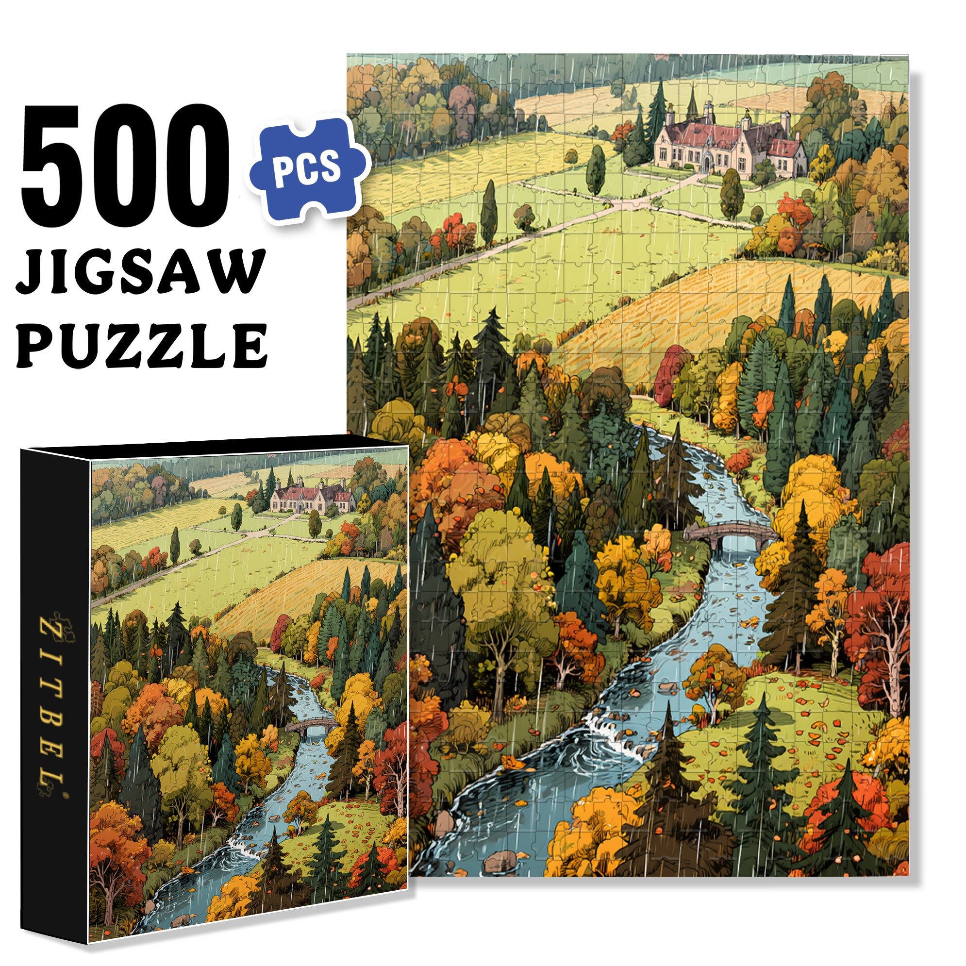 Autumn Rain 500pcs/1000pcs Jigsaw Puzzle, Scratch-Resistant, Interactive Family Game & Brain-Boosting DIY Decor, Perfect for Halloween, Christmas & New Year Gifts, Family Puzzle Game