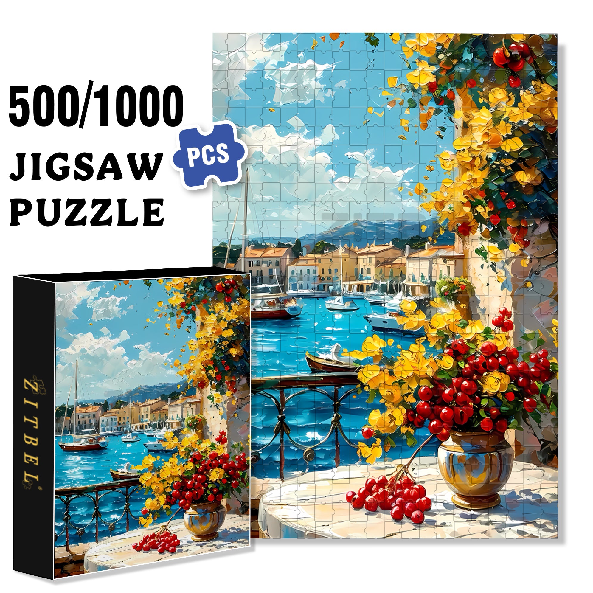Balcony 500pcs/1000pcs Jigsaw Puzzle, Scratch-Resistant, Interactive Family Game & Brain-Boosting DIY Decor, Perfect for Halloween, Christmas & New Year Gifts, Family Puzzle Game