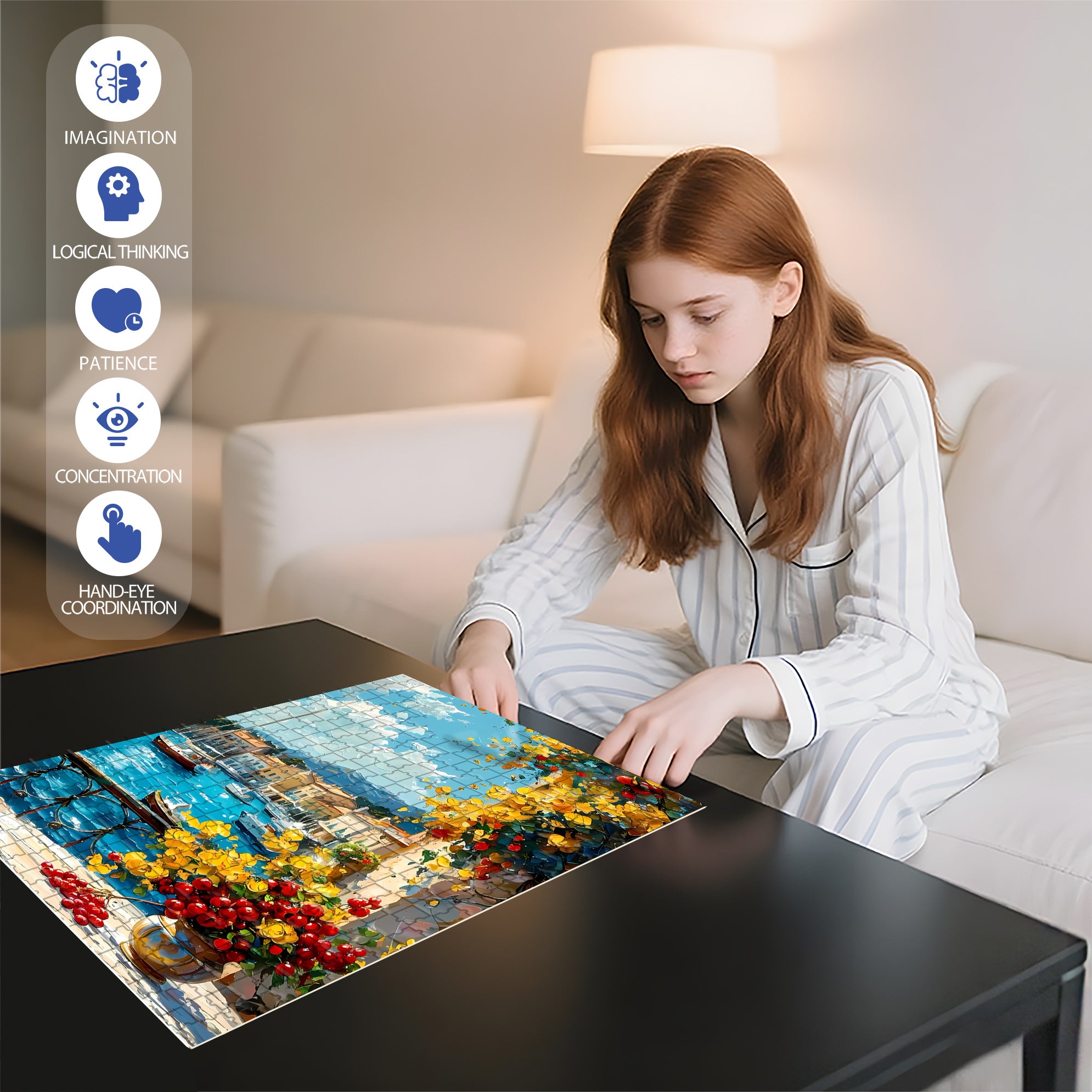 Balcony 500pcs/1000pcs Jigsaw Puzzle, Scratch-Resistant, Interactive Family Game & Brain-Boosting DIY Decor, Perfect for Halloween, Christmas & New Year Gifts, Family Puzzle Game