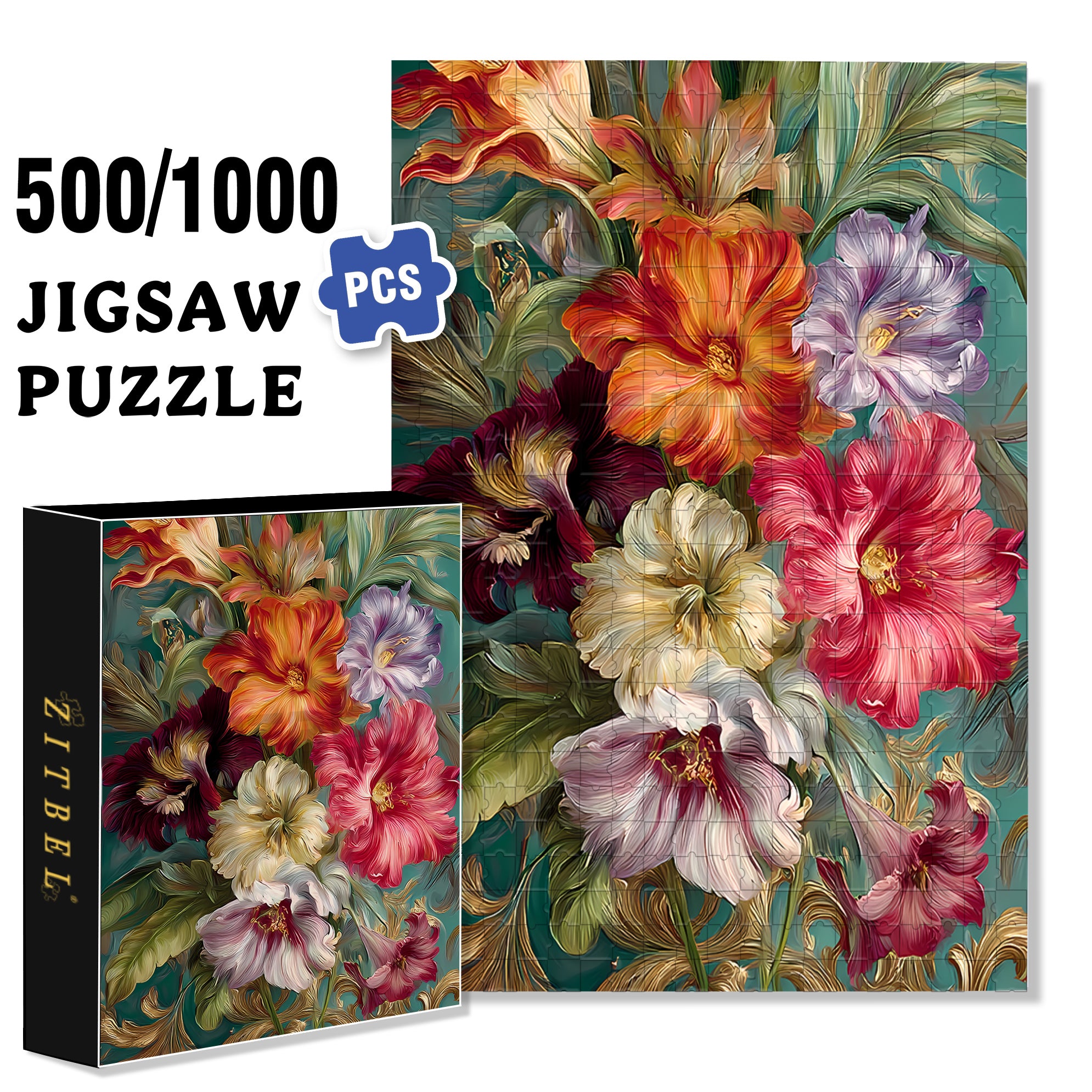 Beautiful Flowers 500pcs/1000pcs Jigsaw Puzzle, Scratch-Resistant, Interactive Family Game & Brain-Boosting DIY Decor, Perfect for Halloween, Christmas & New Year Gifts, Family Puzzle Game