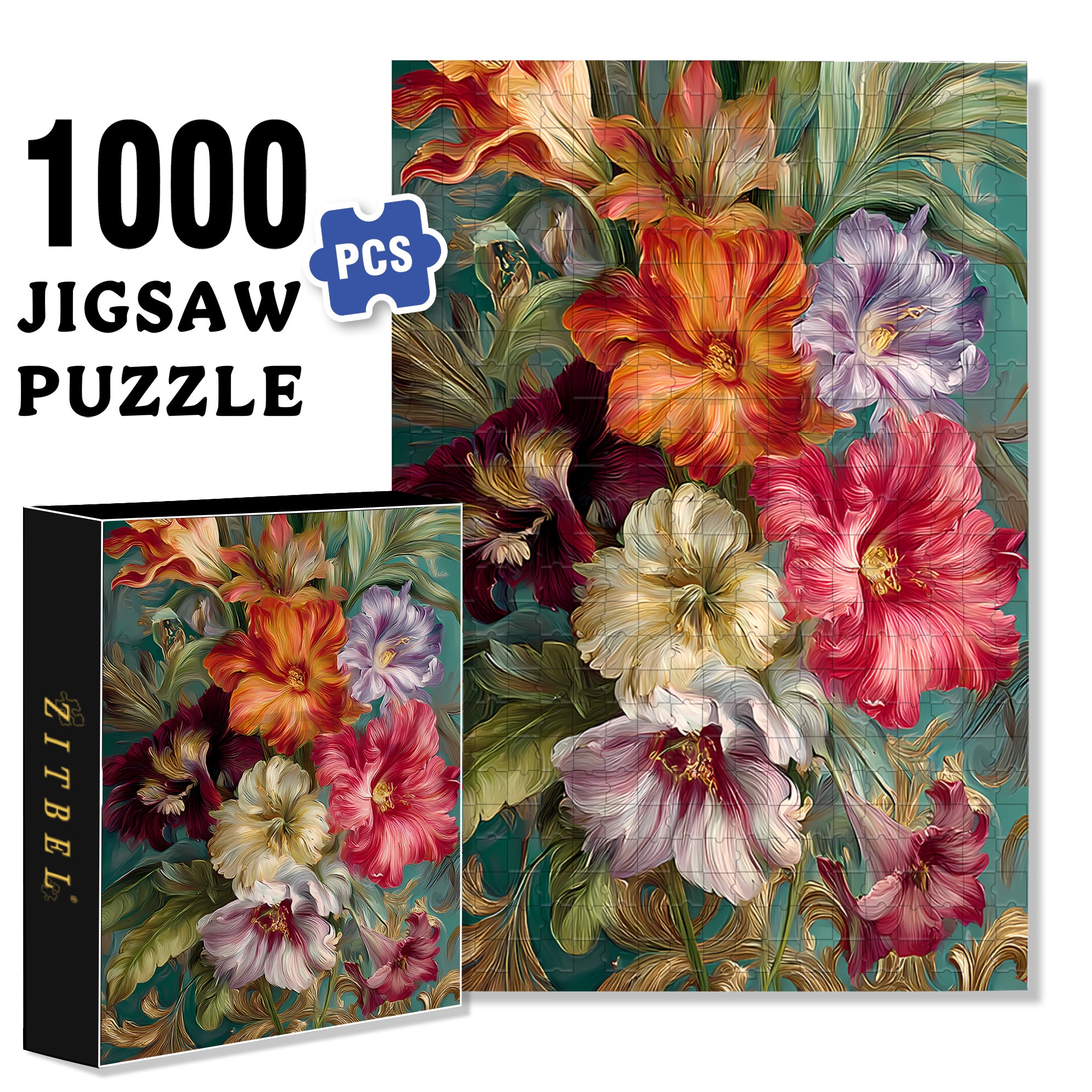 Beautiful Flowers 500pcs/1000pcs Jigsaw Puzzle, Scratch-Resistant, Interactive Family Game & Brain-Boosting DIY Decor, Perfect for Halloween, Christmas & New Year Gifts, Family Puzzle Game