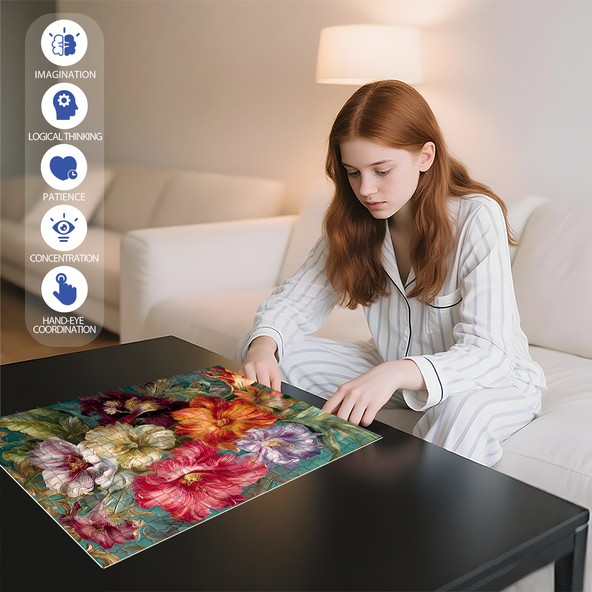 Beautiful Flowers 500pcs/1000pcs Jigsaw Puzzle, Scratch-Resistant, Interactive Family Game & Brain-Boosting DIY Decor, Perfect for Halloween, Christmas & New Year Gifts, Family Puzzle Game
