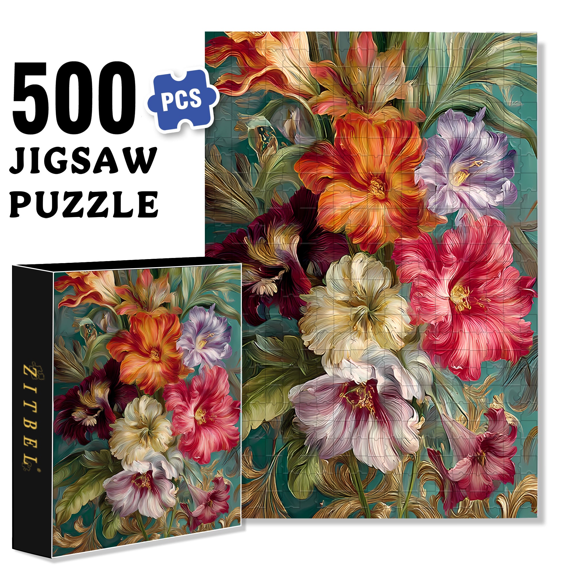 Beautiful Flowers 500pcs/1000pcs Jigsaw Puzzle, Scratch-Resistant, Interactive Family Game & Brain-Boosting DIY Decor, Perfect for Halloween, Christmas & New Year Gifts, Family Puzzle Game