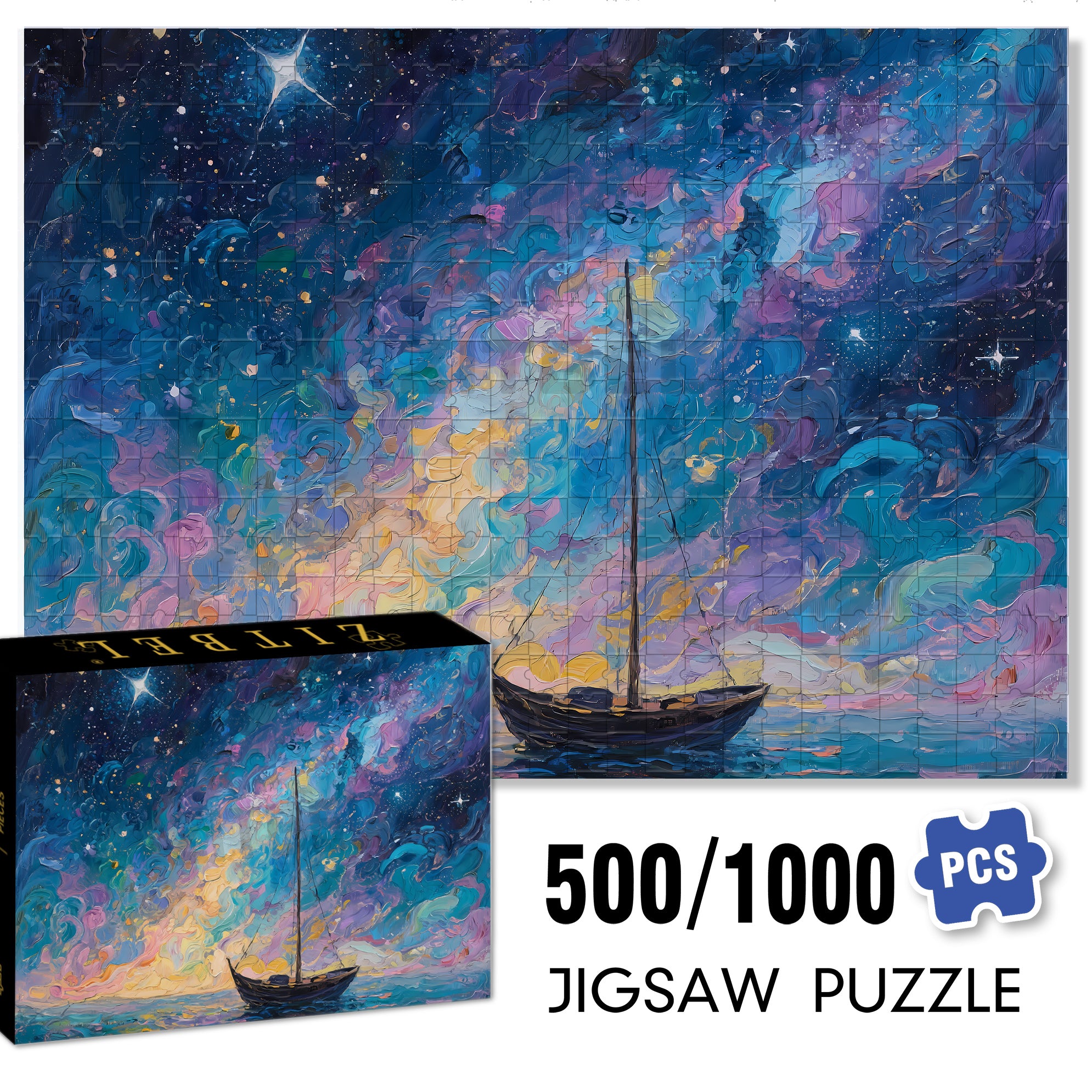 Brilliant Starry Sky 500pcs/1000pcs Jigsaw Puzzle, Scratch-Resistant, Interactive Family Game & Brain-Boosting DIY Decor, Perfect for Halloween, Christmas & New Year Gifts, Family Puzzle Game