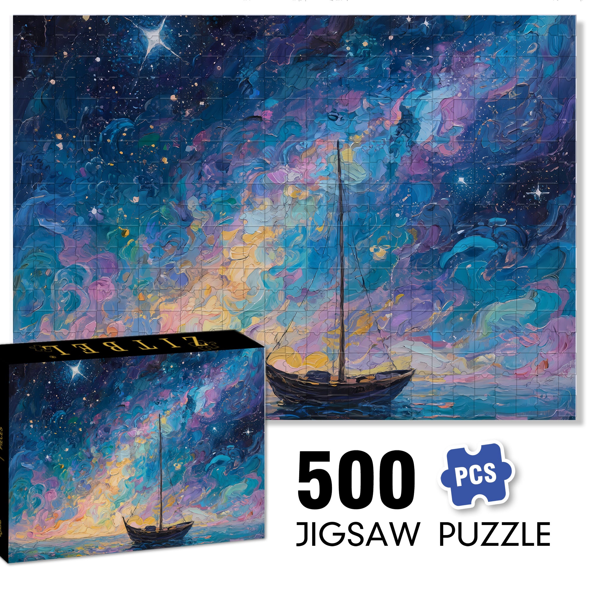 Brilliant Starry Sky 500pcs/1000pcs Jigsaw Puzzle, Scratch-Resistant, Interactive Family Game & Brain-Boosting DIY Decor, Perfect for Halloween, Christmas & New Year Gifts, Family Puzzle Game