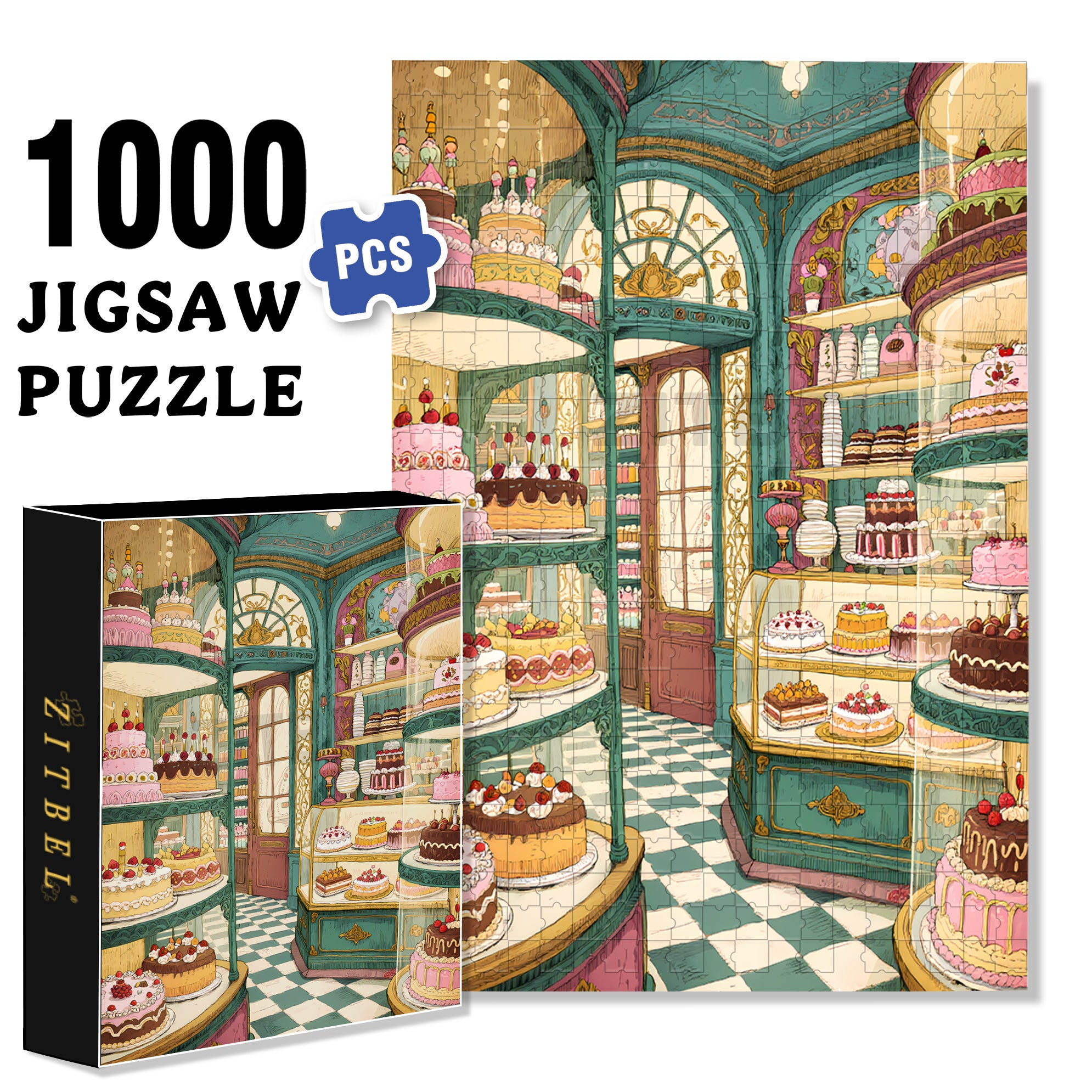 Cake Shop 500pcs/1000pcs Jigsaw Puzzle, Scratch-Resistant, Interactive Family Game & Brain-Boosting DIY Decor, Perfect for Halloween, Christmas & New Year Gifts, Family Puzzle Game