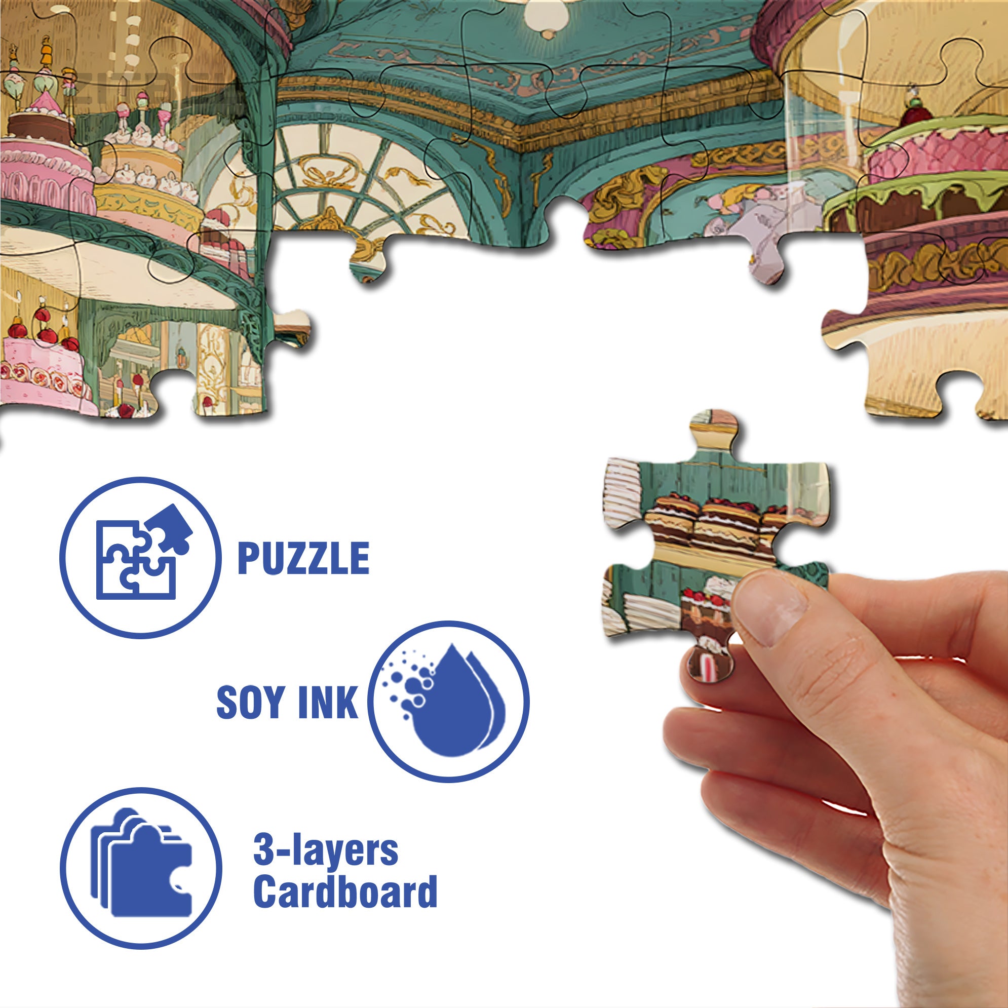 Cake Shop 500pcs/1000pcs Jigsaw Puzzle, Scratch-Resistant, Interactive Family Game & Brain-Boosting DIY Decor, Perfect for Halloween, Christmas & New Year Gifts, Family Puzzle Game