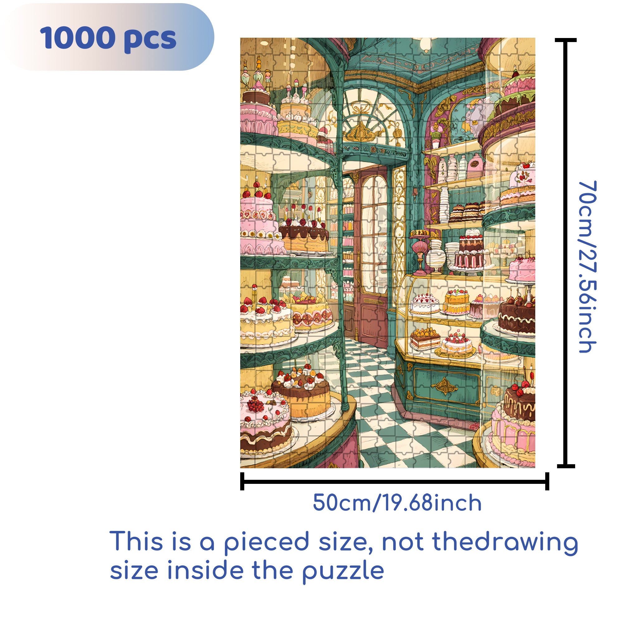 Cake Shop 500pcs/1000pcs Jigsaw Puzzle, Scratch-Resistant, Interactive Family Game & Brain-Boosting DIY Decor, Perfect for Halloween, Christmas & New Year Gifts, Family Puzzle Game