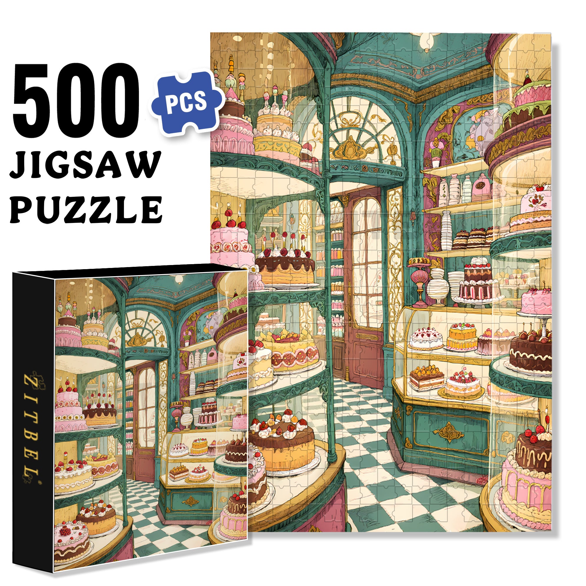 Cake Shop 500pcs/1000pcs Jigsaw Puzzle, Scratch-Resistant, Interactive Family Game & Brain-Boosting DIY Decor, Perfect for Halloween, Christmas & New Year Gifts, Family Puzzle Game