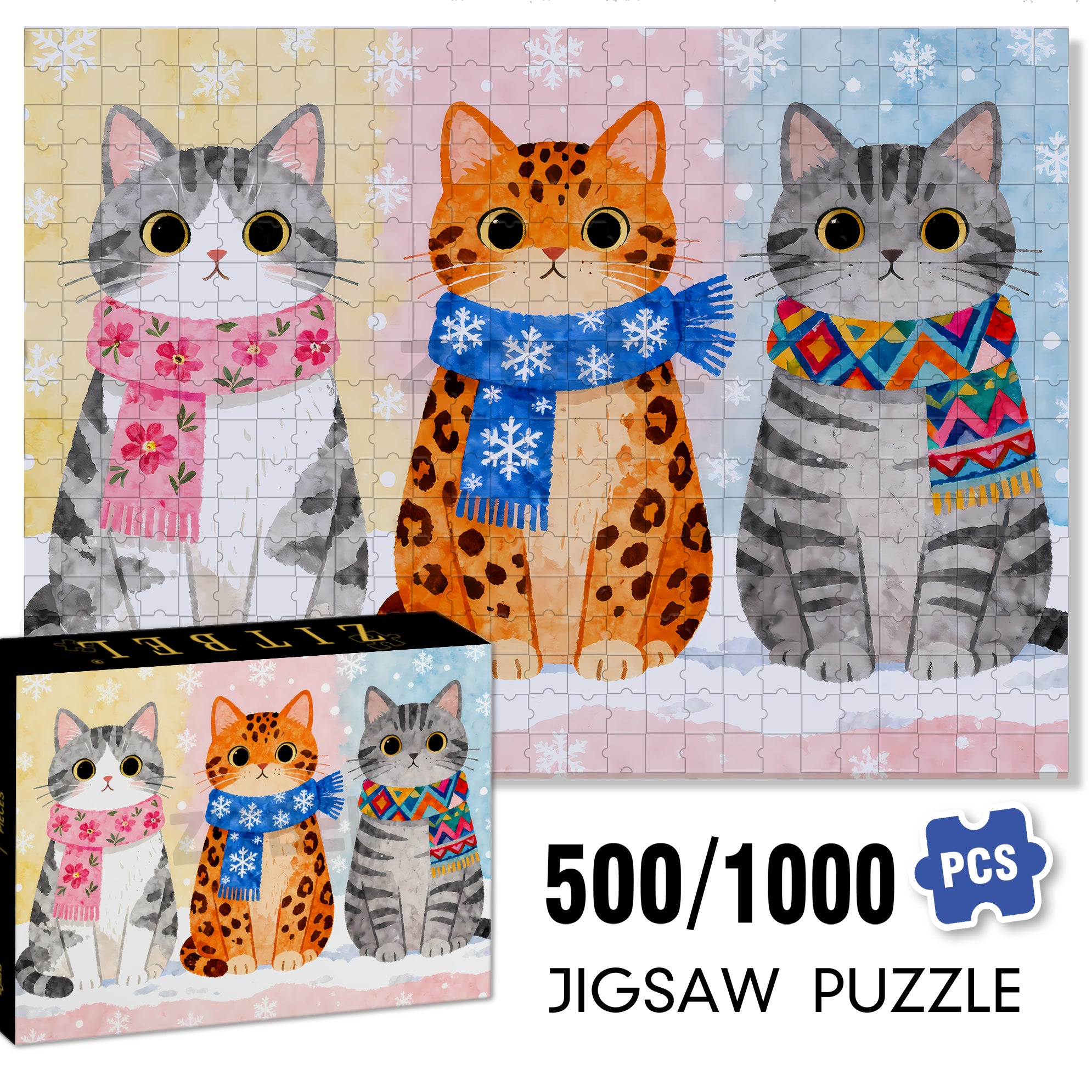 Cats Group Photo  500pcs/1000pcs Jigsaw Puzzle, Scratch-Resistant, Interactive Family Game & Brain-Boosting DIY Decor, Perfect for Halloween, Christmas & New Year Gifts, Family Puzzle Game