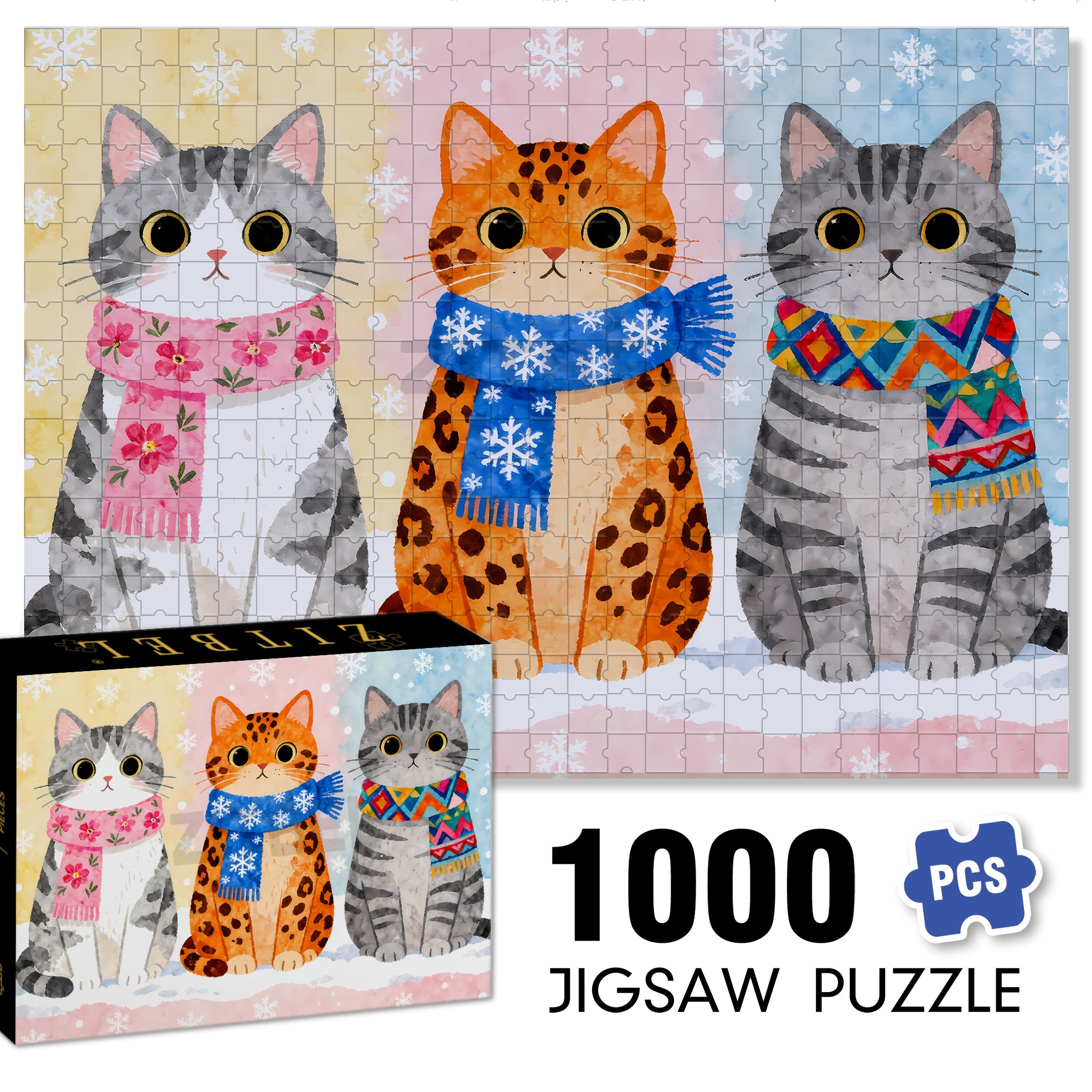 Cats Group Photo  500pcs/1000pcs Jigsaw Puzzle, Scratch-Resistant, Interactive Family Game & Brain-Boosting DIY Decor, Perfect for Halloween, Christmas & New Year Gifts, Family Puzzle Game