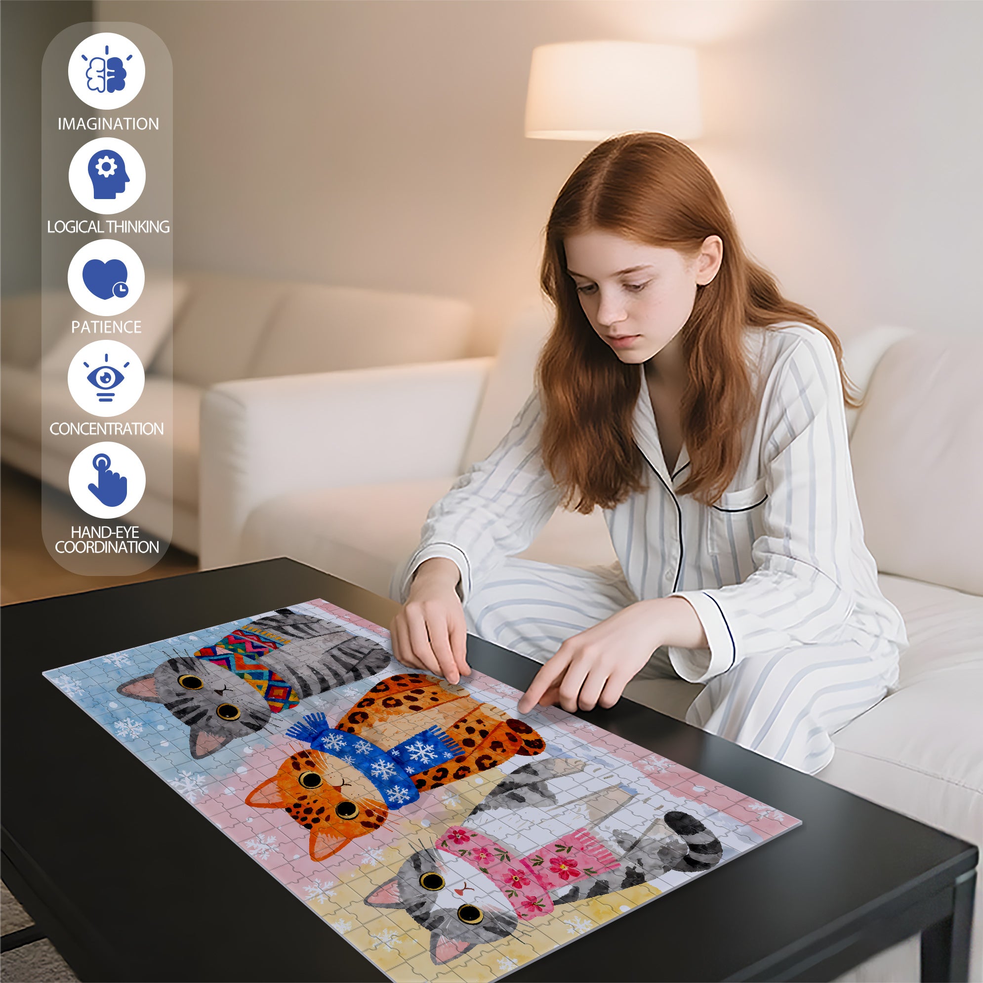 Cats Group Photo  500pcs/1000pcs Jigsaw Puzzle, Scratch-Resistant, Interactive Family Game & Brain-Boosting DIY Decor, Perfect for Halloween, Christmas & New Year Gifts, Family Puzzle Game