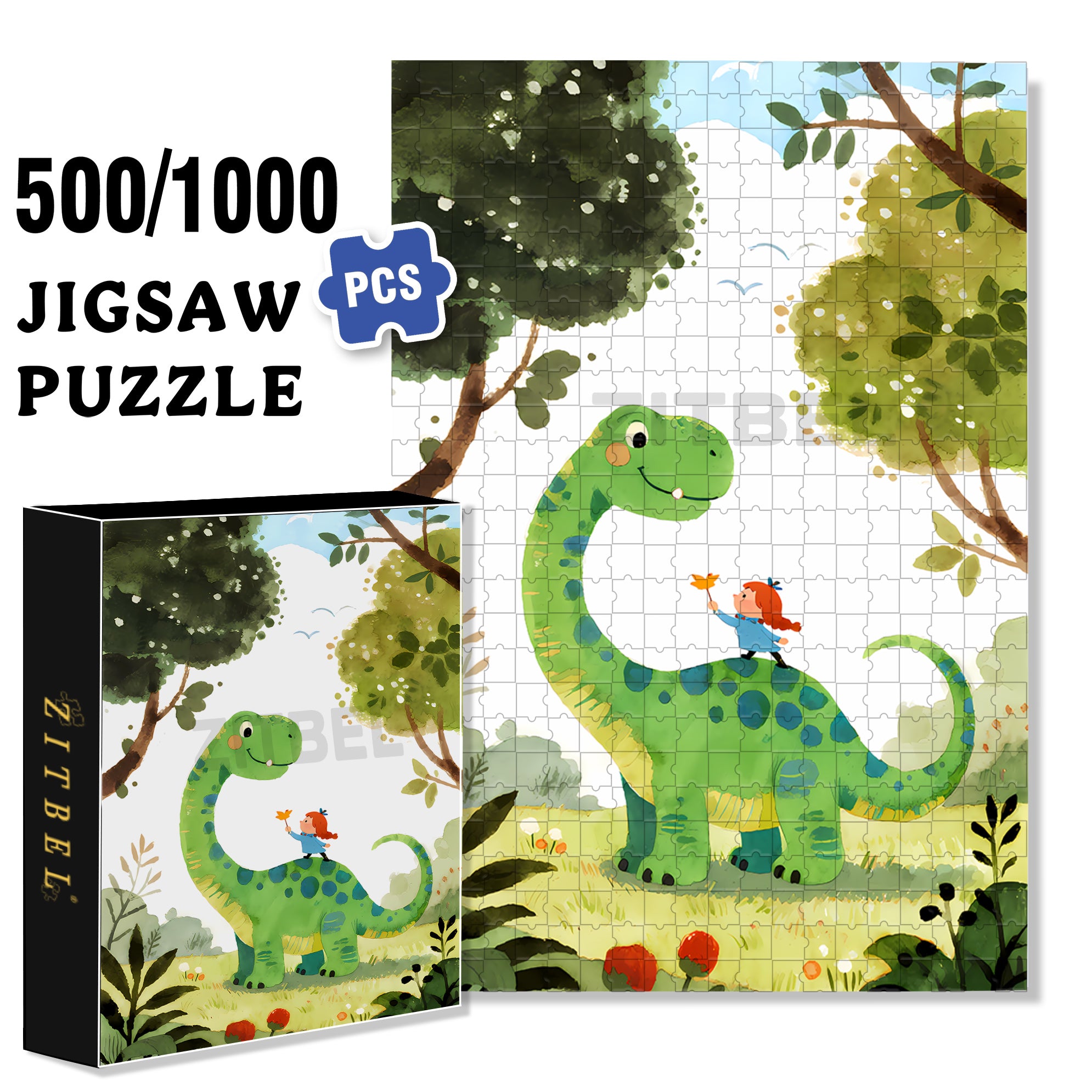 Dinosaurs And Me 500pcs/1000pcs Jigsaw Puzzle, Scratch-Resistant, Interactive Family Game & Brain-Boosting DIY Decor, Perfect for Halloween, Christmas & New Year Gifts, Family Puzzle Game