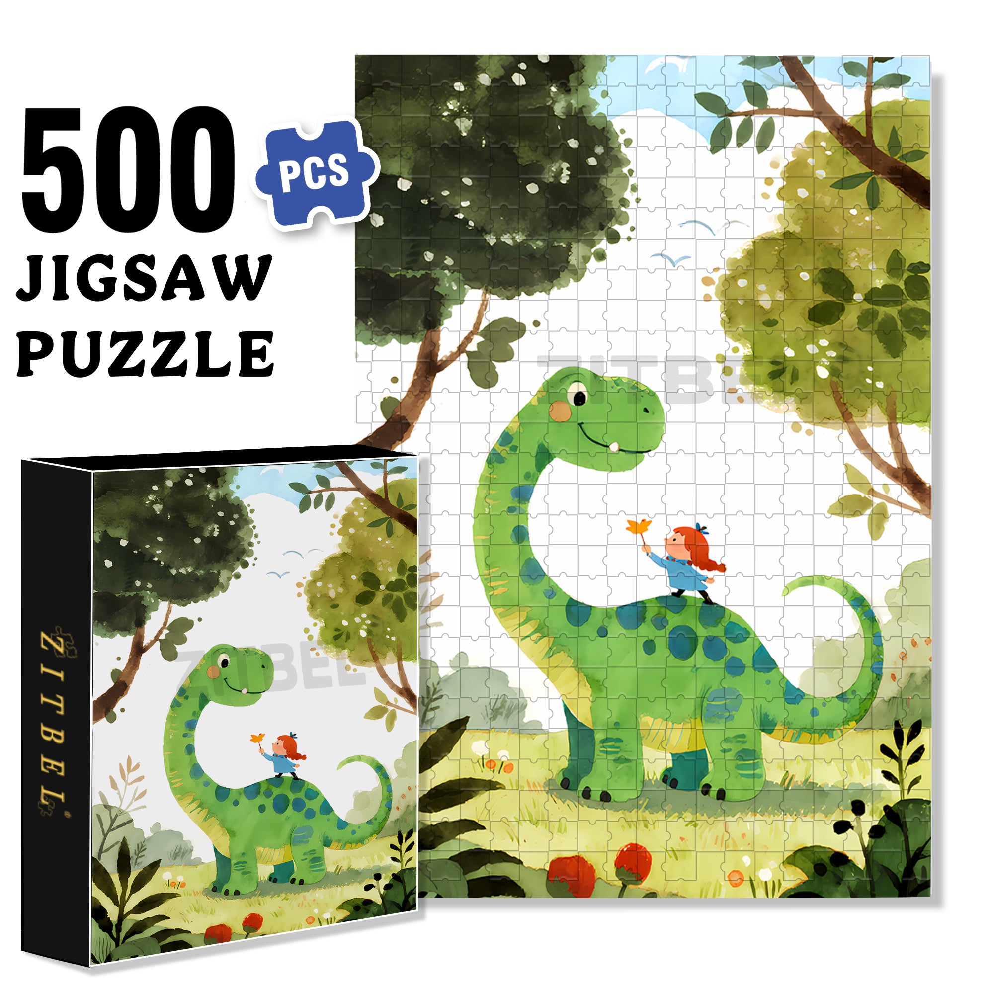 Dinosaurs And Me 500pcs/1000pcs Jigsaw Puzzle, Scratch-Resistant, Interactive Family Game & Brain-Boosting DIY Decor, Perfect for Halloween, Christmas & New Year Gifts, Family Puzzle Game