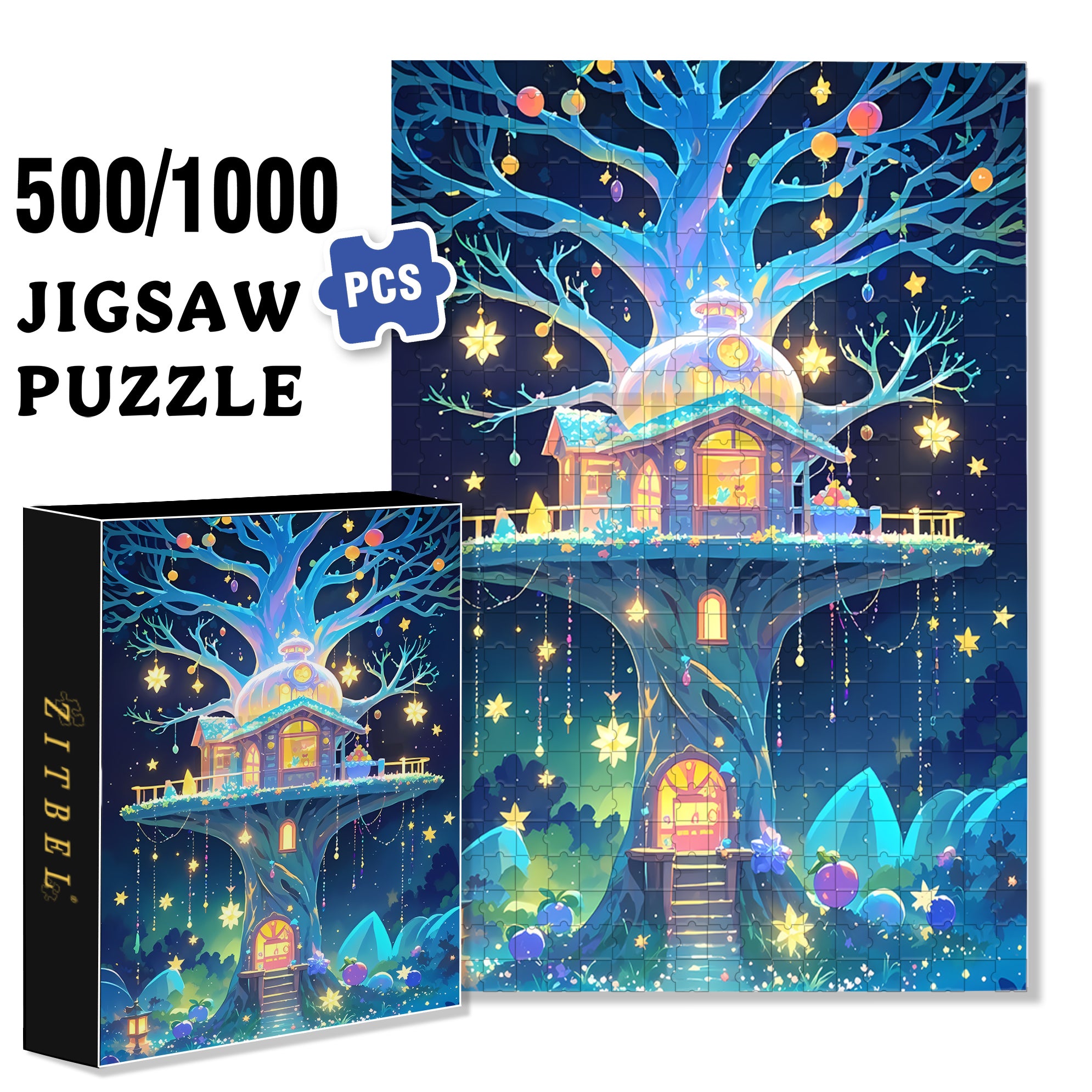 Fairy Tale World 500pcs/1000pcs Jigsaw Puzzle, Scratch-Resistant, Interactive Family Game & Brain-Boosting DIY Decor, Perfect for Halloween, Christmas & New Year Gifts, Family Puzzle Game