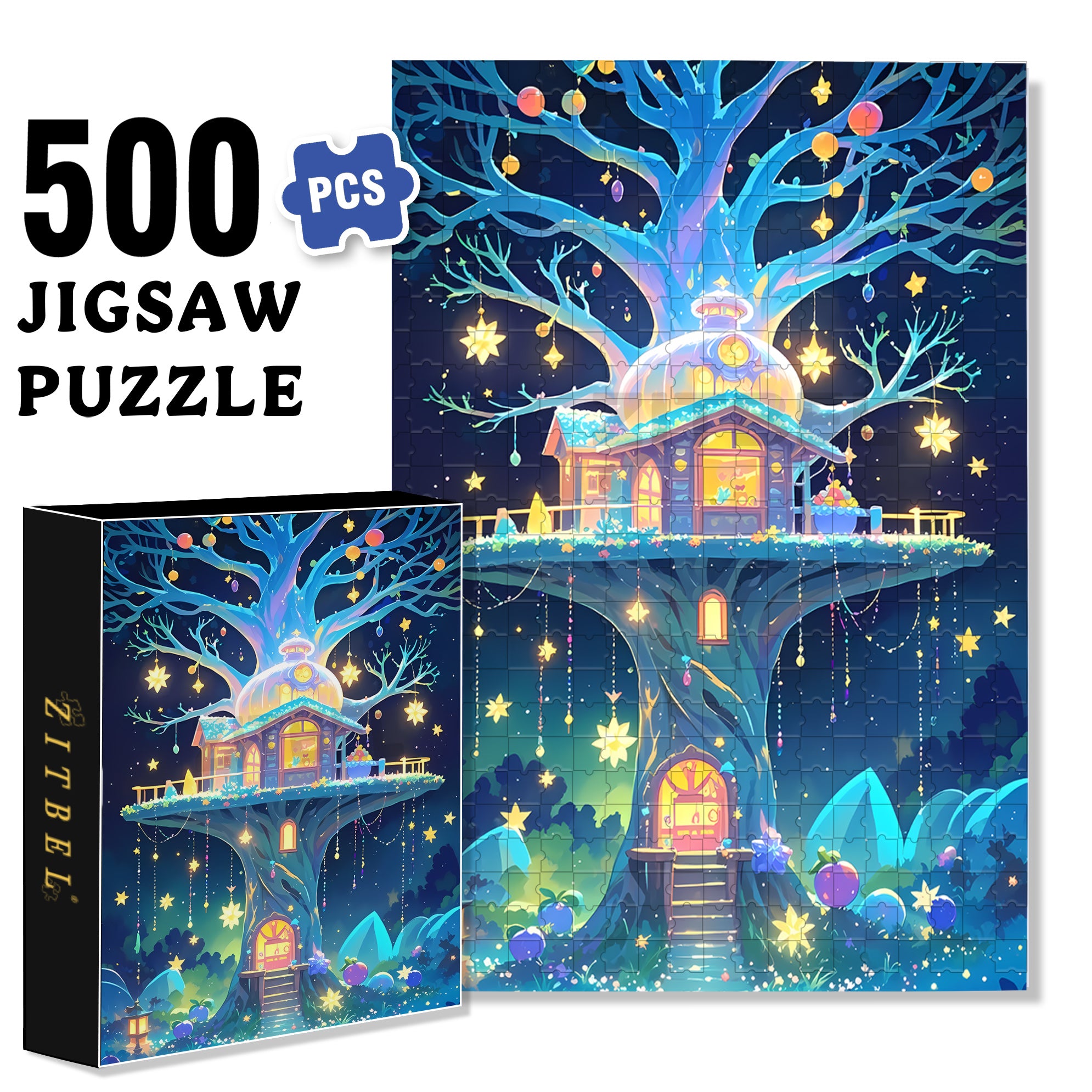 Fairy Tale World 500pcs/1000pcs Jigsaw Puzzle, Scratch-Resistant, Interactive Family Game & Brain-Boosting DIY Decor, Perfect for Halloween, Christmas & New Year Gifts, Family Puzzle Game