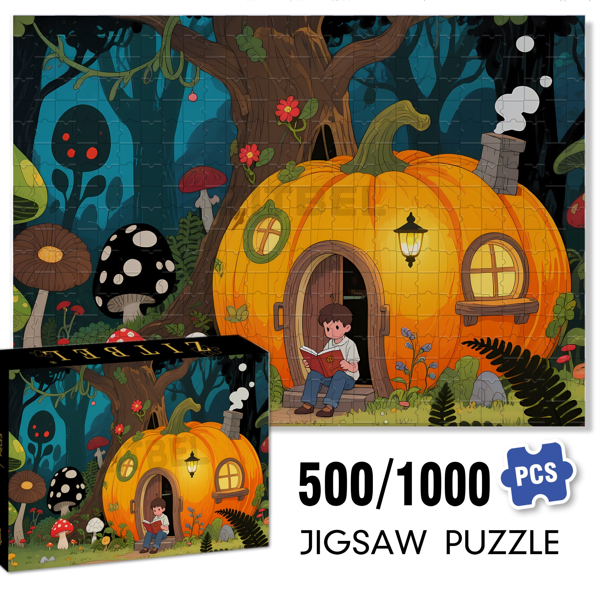 Fantasy Pumpkin House 500pcs/1000pcs Jigsaw Puzzle, Scratch-Resistant, Interactive Family Game & Brain-Boosting DIY Decor, Perfect for Halloween, Christmas & New Year Gifts, Family Puzzle Game