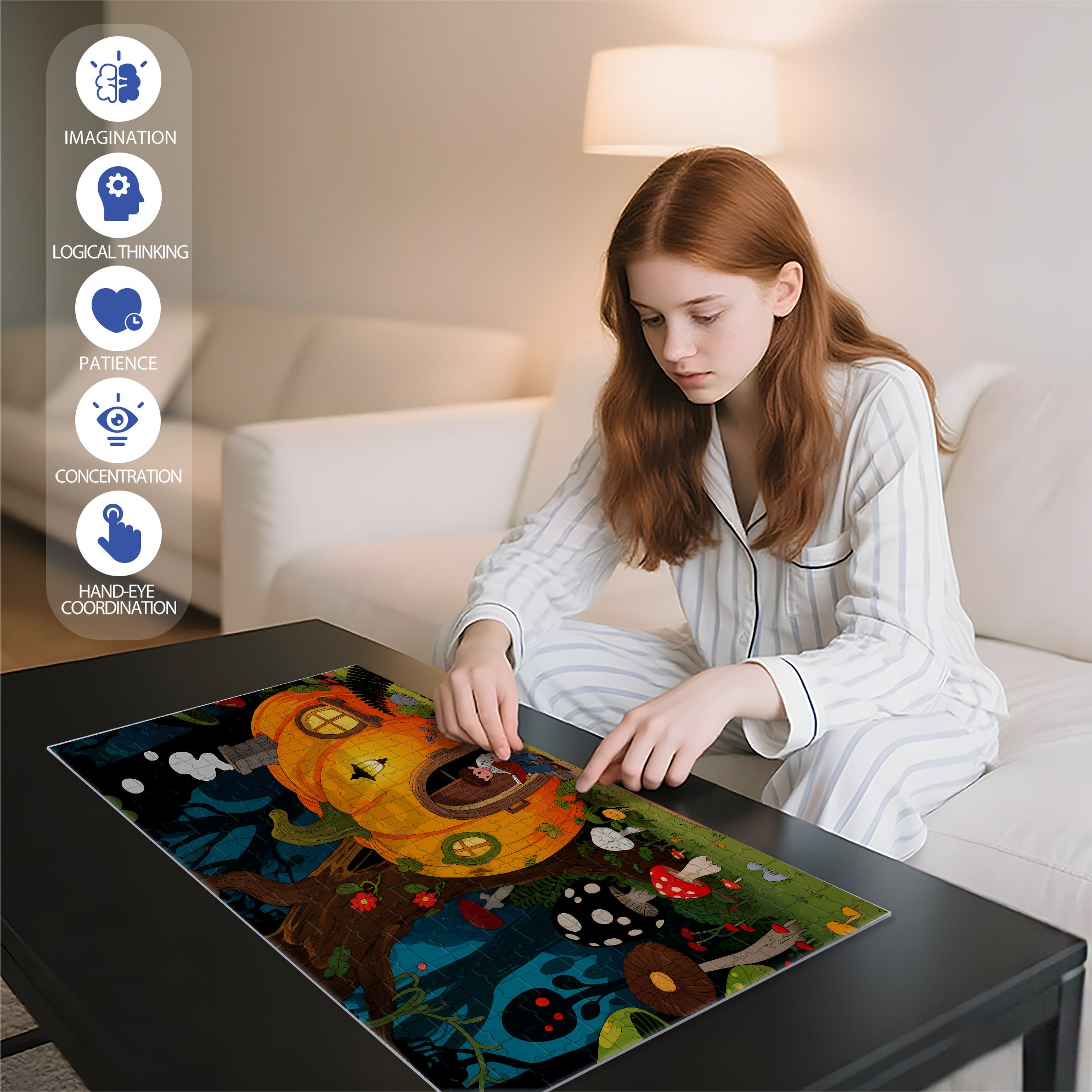 Fantasy Pumpkin House 500pcs/1000pcs Jigsaw Puzzle, Scratch-Resistant, Interactive Family Game & Brain-Boosting DIY Decor, Perfect for Halloween, Christmas & New Year Gifts, Family Puzzle Game