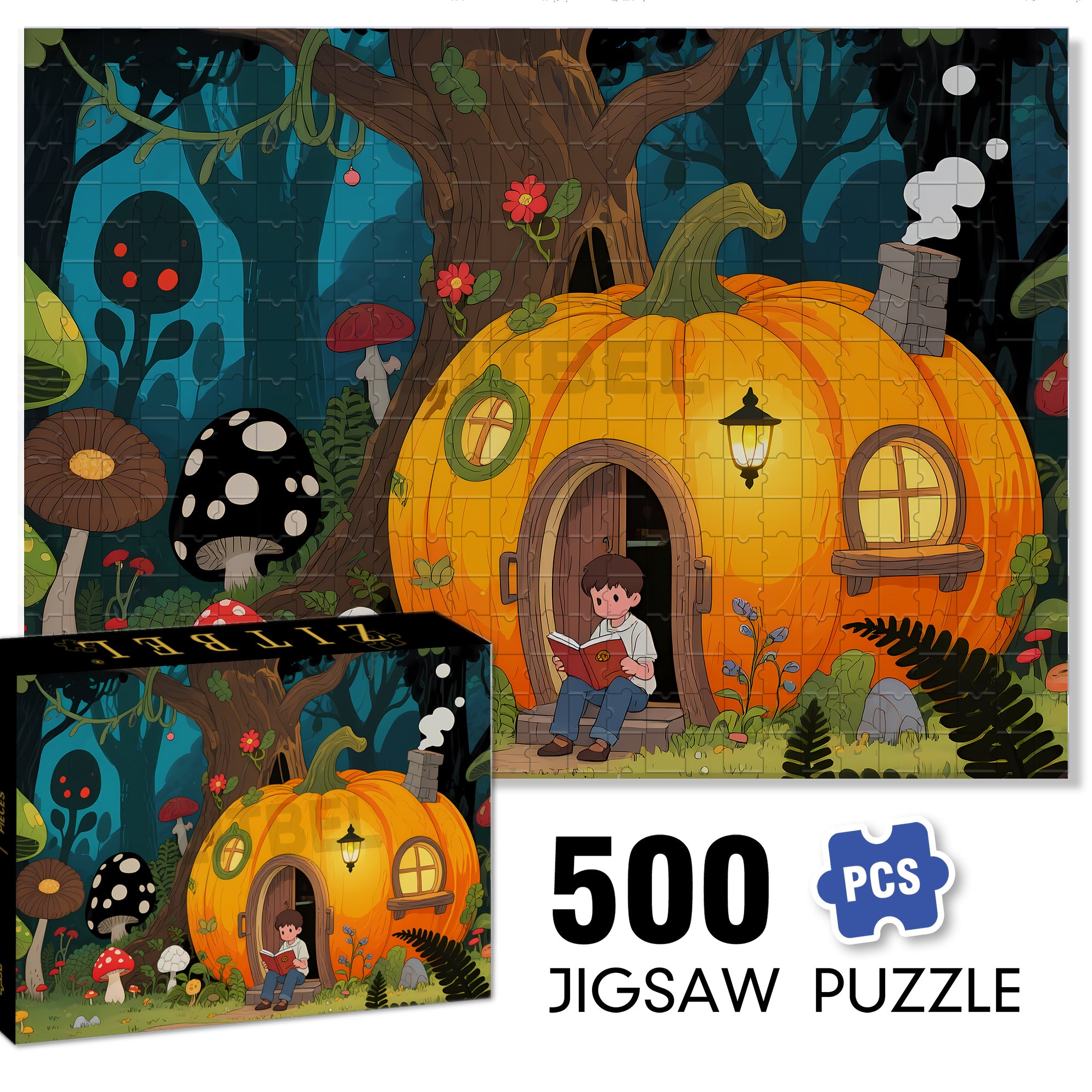 Fantasy Pumpkin House 500pcs/1000pcs Jigsaw Puzzle, Scratch-Resistant, Interactive Family Game & Brain-Boosting DIY Decor, Perfect for Halloween, Christmas & New Year Gifts, Family Puzzle Game
