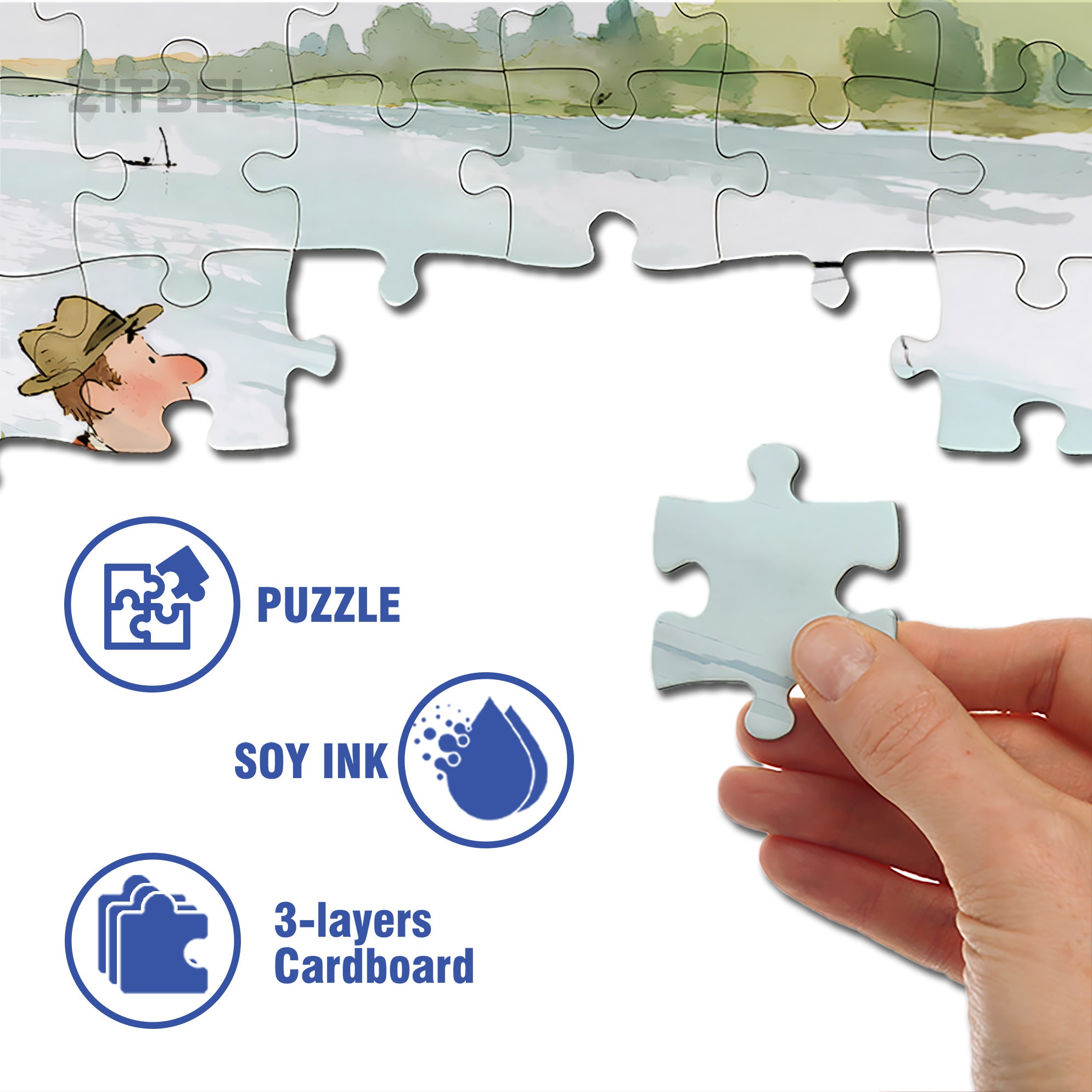 Fishing With My Cat 500pcs/1000pcs Jigsaw Puzzle, Scratch-Resistant, Interactive Family Game & Brain-Boosting DIY Decor, Perfect for Halloween, Christmas & New Year Gifts, Family Puzzle Game