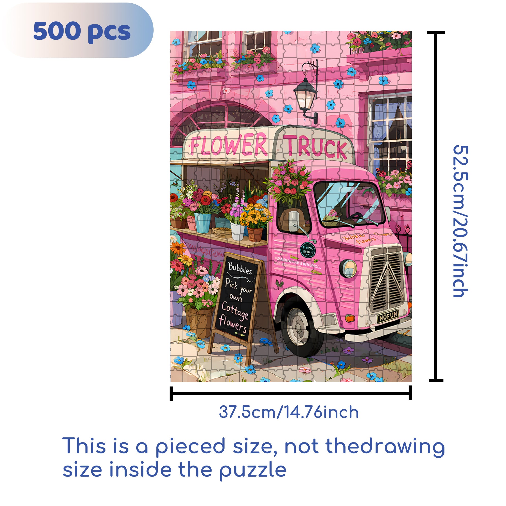 Flower Truck 500pcs/1000pcs Jigsaw Puzzle, Scratch-Resistant, Interactive Family Game & Brain-Boosting DIY Decor, Perfect for Halloween, Christmas & New Year Gifts, Family Puzzle Game