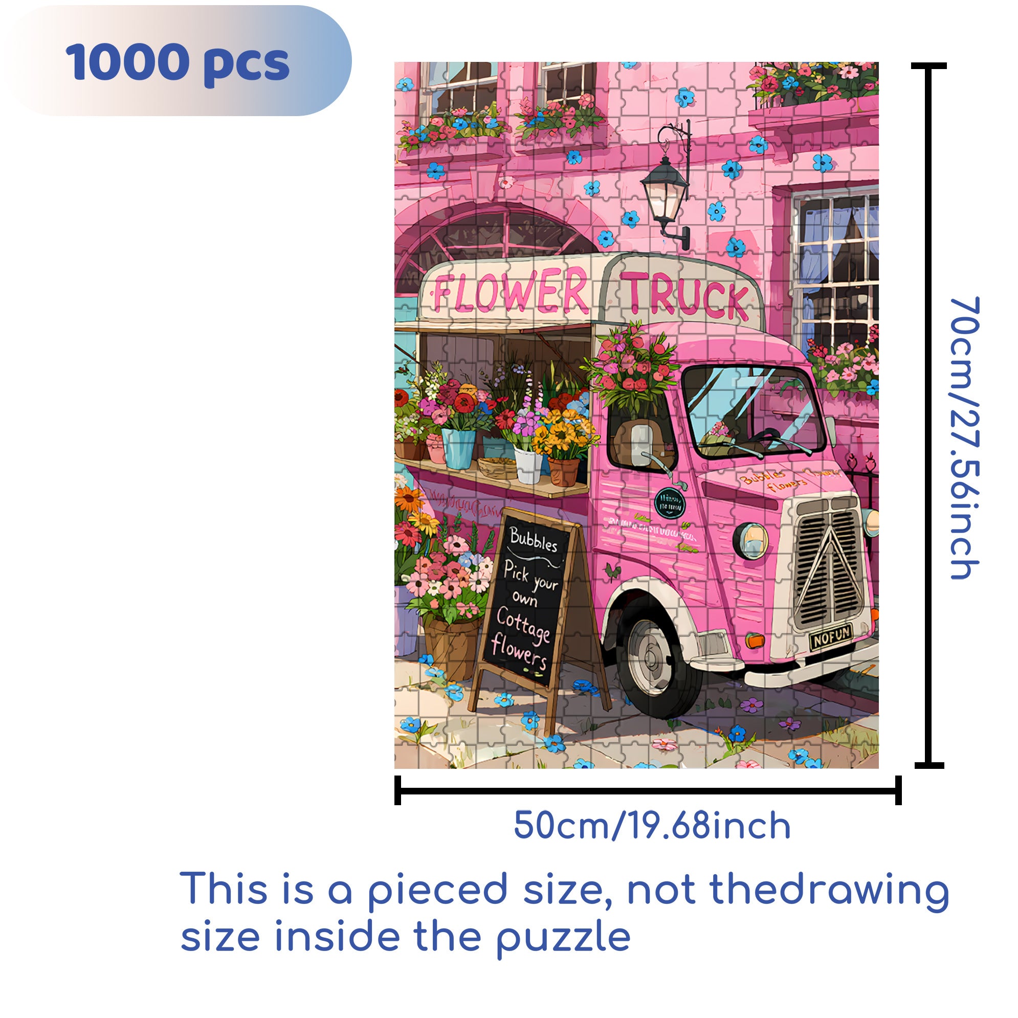 Flower Truck 500pcs/1000pcs Jigsaw Puzzle, Scratch-Resistant, Interactive Family Game & Brain-Boosting DIY Decor, Perfect for Halloween, Christmas & New Year Gifts, Family Puzzle Game