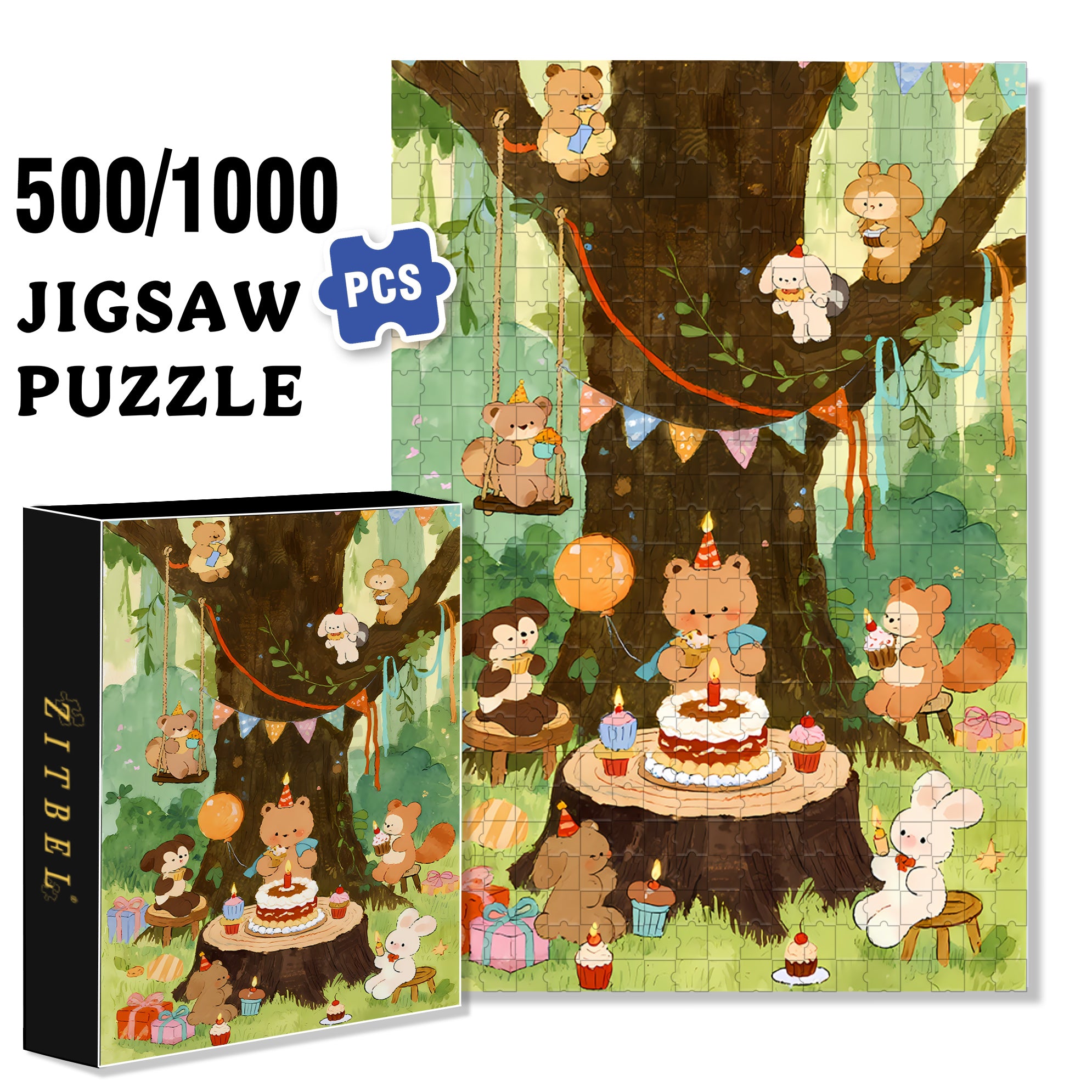 Happy Birthday! 500pcs/1000pcs Jigsaw Puzzle, Scratch-Resistant, Interactive Family Game & Brain-Boosting DIY Decor, Perfect for Halloween, Christmas & New Year Gifts, Family Puzzle Game