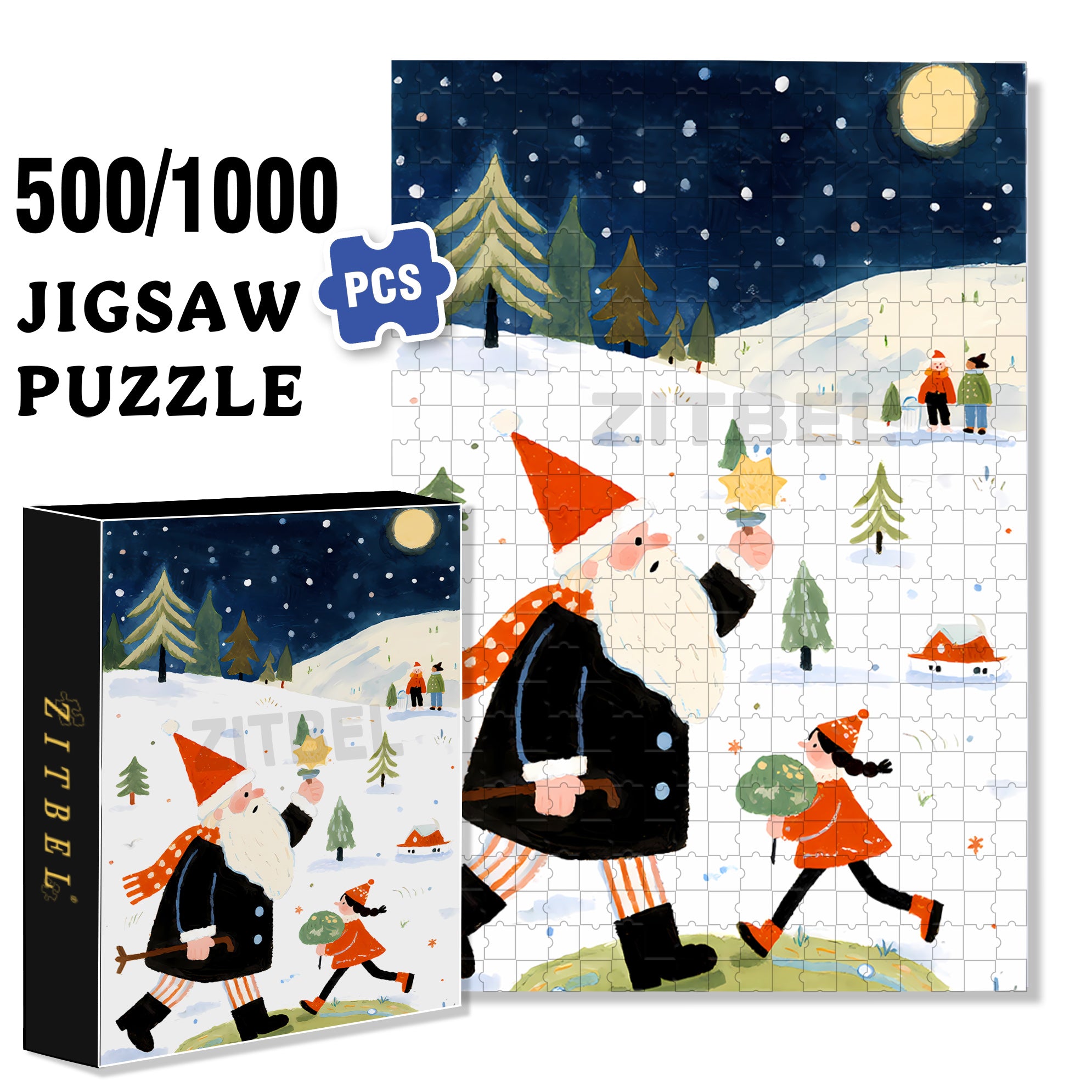 Here You Go 500pcs/1000pcs Jigsaw Puzzle, Scratch-Resistant, Interactive Family Game & Brain-Boosting DIY Decor, Perfect for Halloween, Christmas & New Year Gifts, Family Puzzle Game