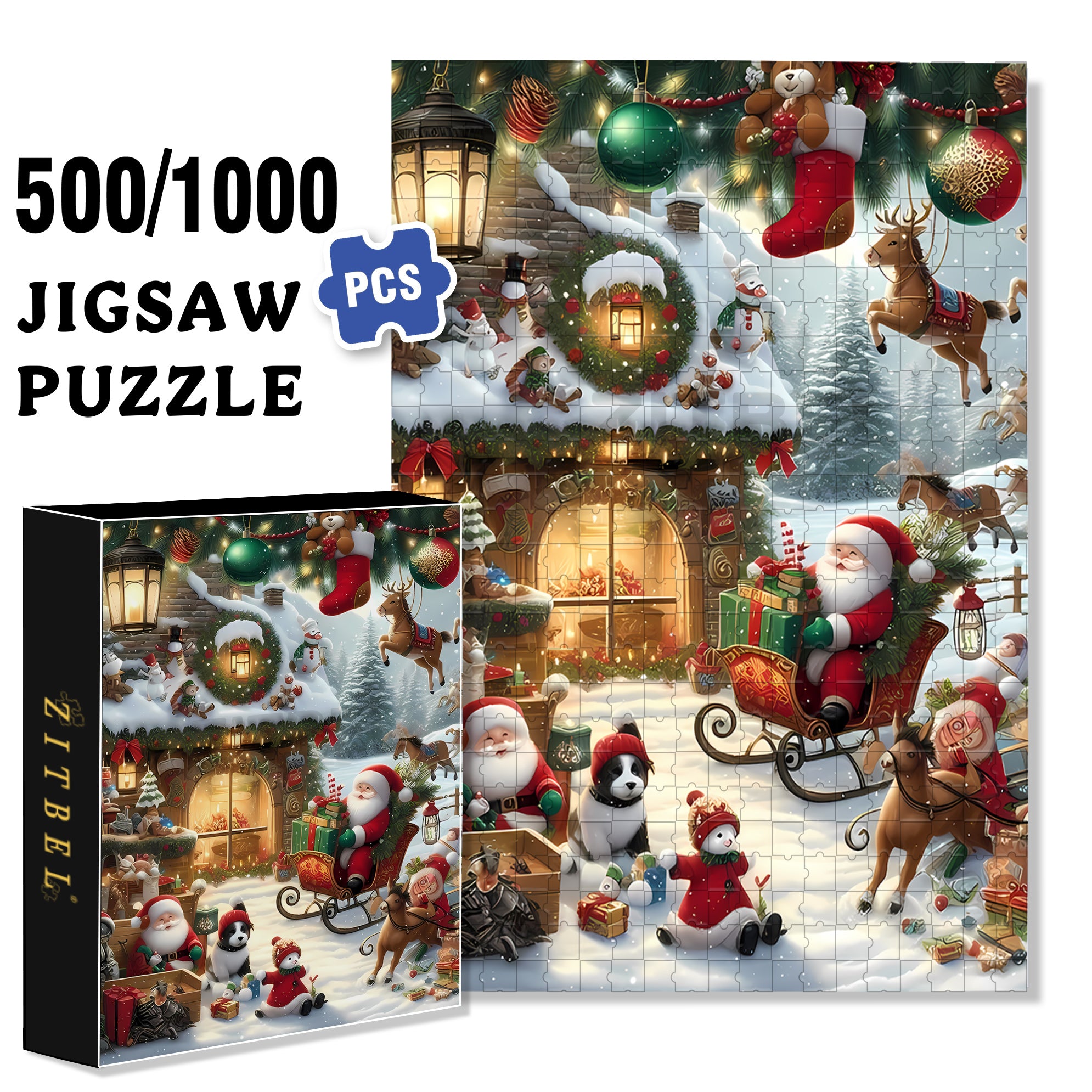 Ho-Ho-Ho 500pcs/1000pcs Jigsaw Puzzle, Scratch-Resistant, Interactive Family Game & Brain-Boosting DIY Decor, Perfect for Halloween, Christmas & New Year Gifts, Family Puzzle Game
